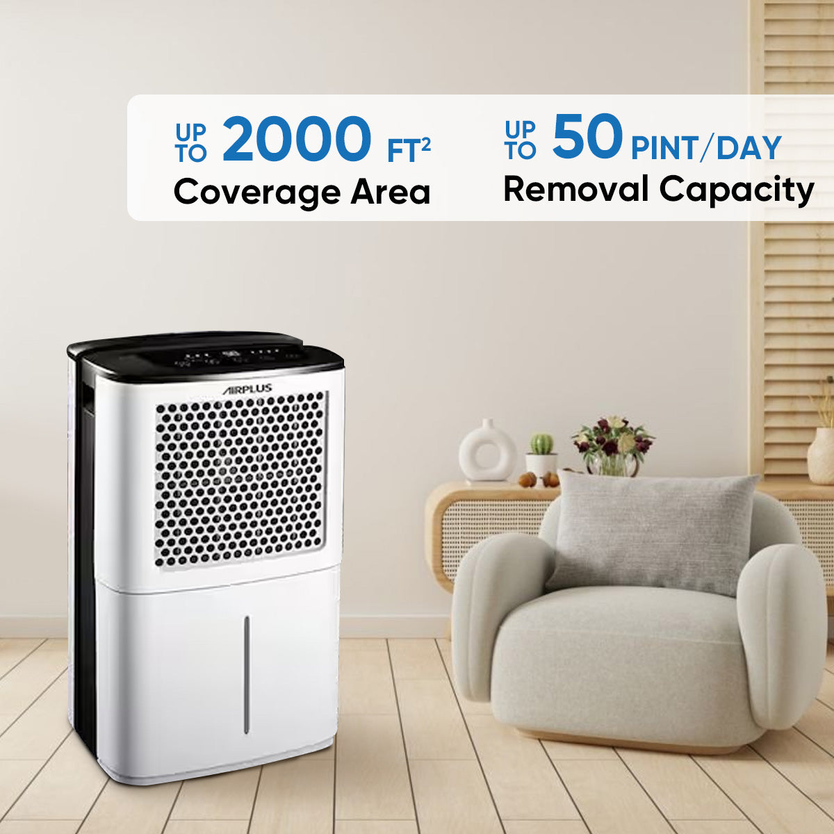 XIC Dehumidifier,50 Pt. 2,000 Sq. Ft. Dehumidifier With Bucket And Drain Hose With Auto Defrost, Dehumidifier For For Basement, Garage, Bathroom, RV, Closet, Bedroom With Auto Shut Off, Dehumidifiers For Home 24H Timer In White