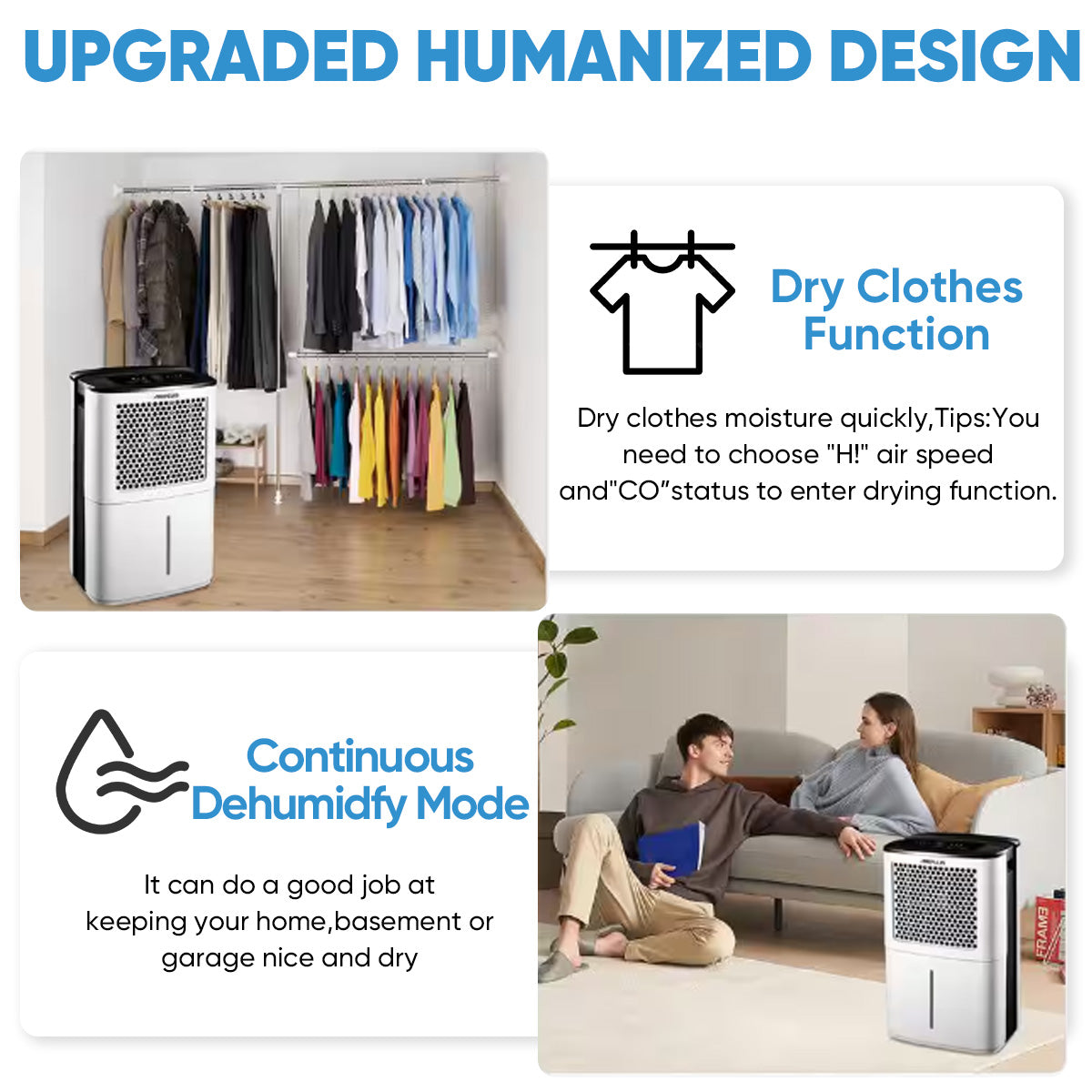 XIC Dehumidifier,50 Pt. 2,000 Sq. Ft. Dehumidifier With Bucket And Drain Hose With Auto Defrost, Dehumidifier For For Basement, Garage, Bathroom, RV, Closet, Bedroom With Auto Shut Off, Dehumidifiers For Home 24H Timer In White