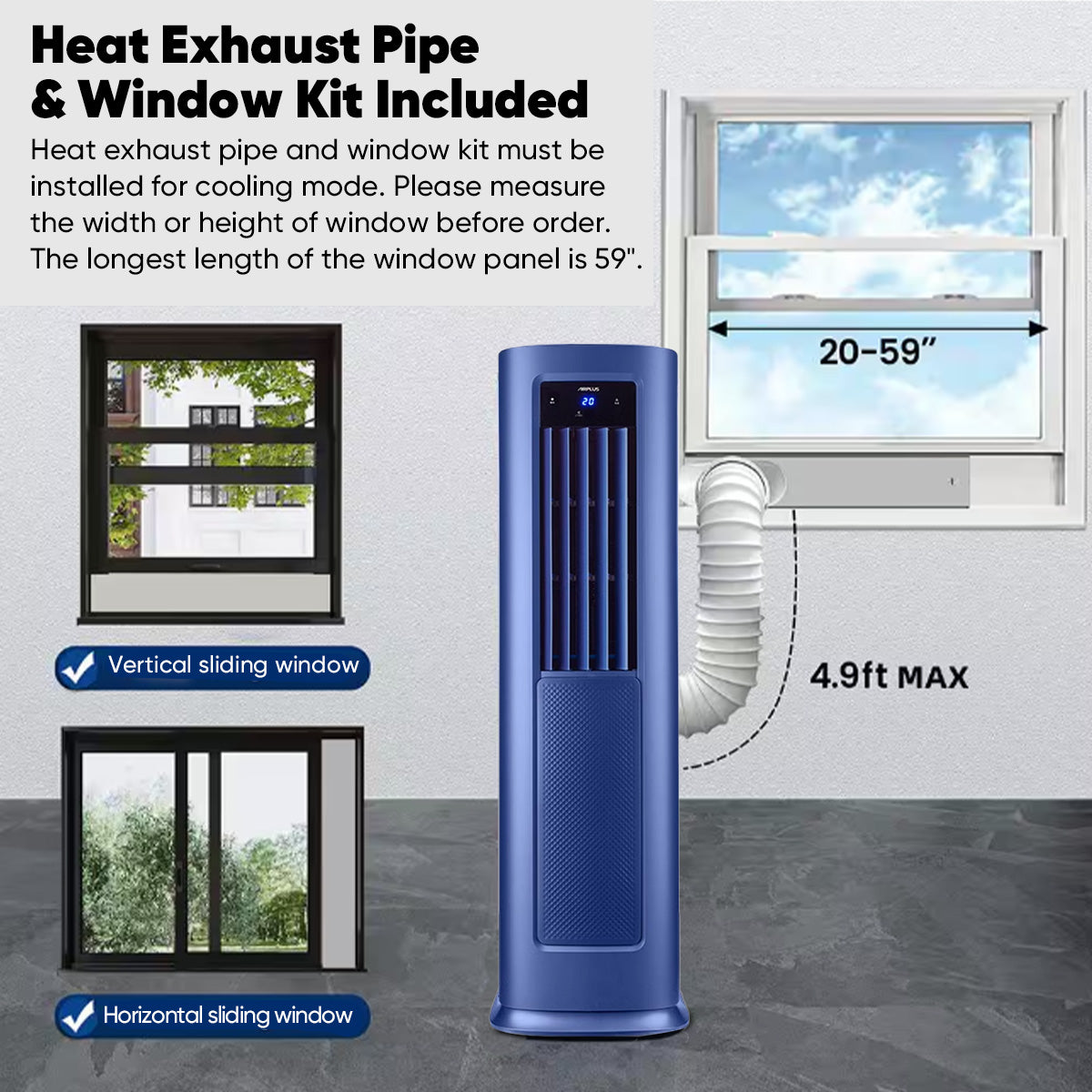 XIC Blue Vented Portable Air Conditioner With Heater With Remote Cools 900-Sq Ft Portable Air Conditioning Fan, Portable Floor Standing Bladeless Air Conditioning Fan For Office, Dormitory, Bedroom, Living Room, Camping, Car