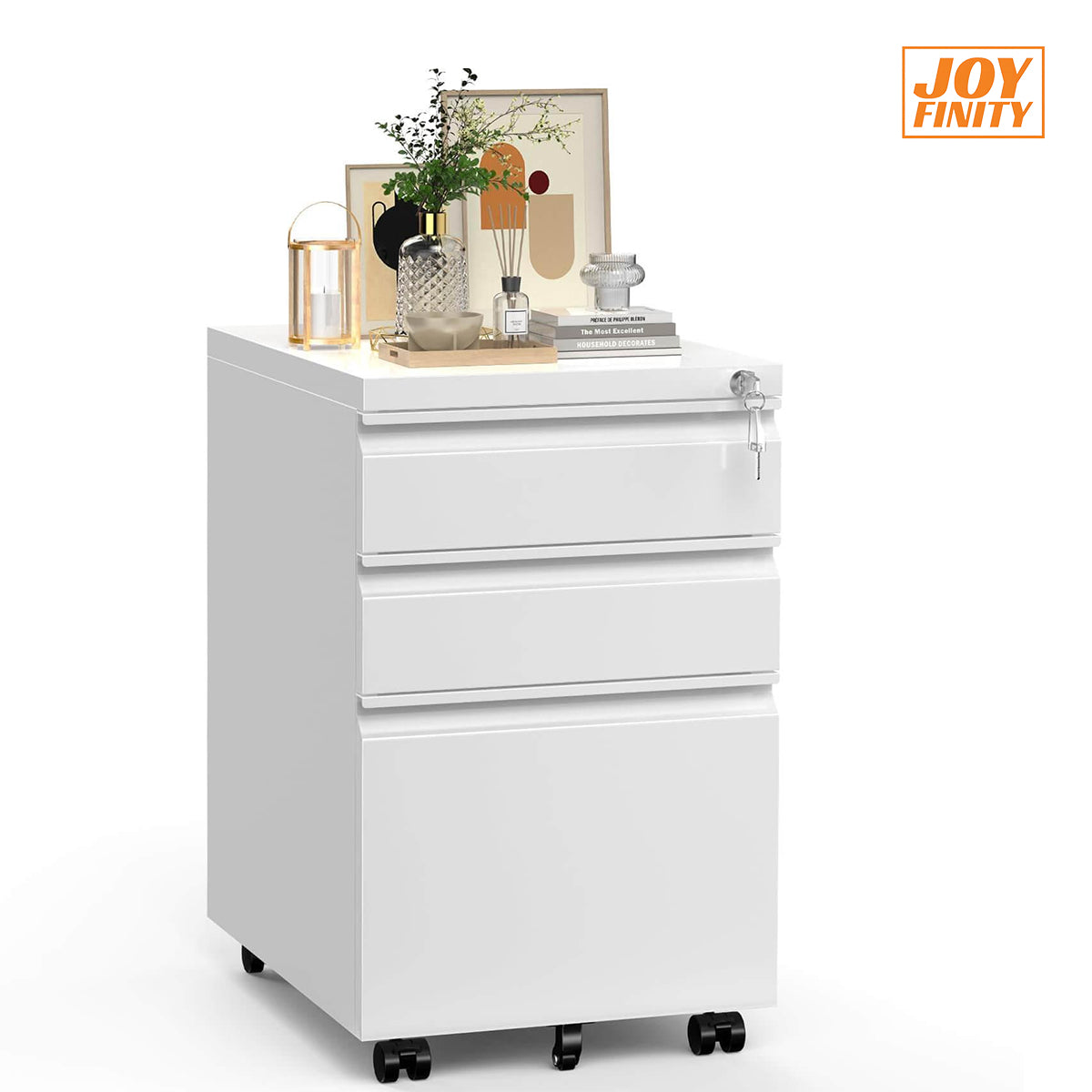 JOYFINITY 3 Drawer Mobile Rolling File Cabinet With Lock For Home Office