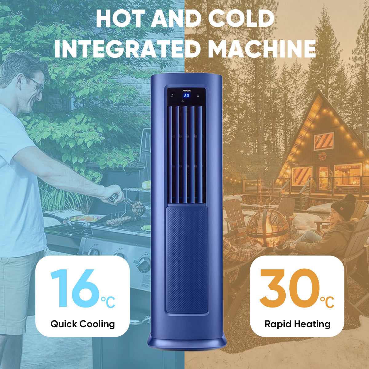 XIC Blue Vented Portable Air Conditioner With Heater With Remote Cools 900-Sq Ft Portable Air Conditioning Fan, Portable Floor Standing Bladeless Air Conditioning Fan For Office, Dormitory, Bedroom, Living Room, Camping, Car