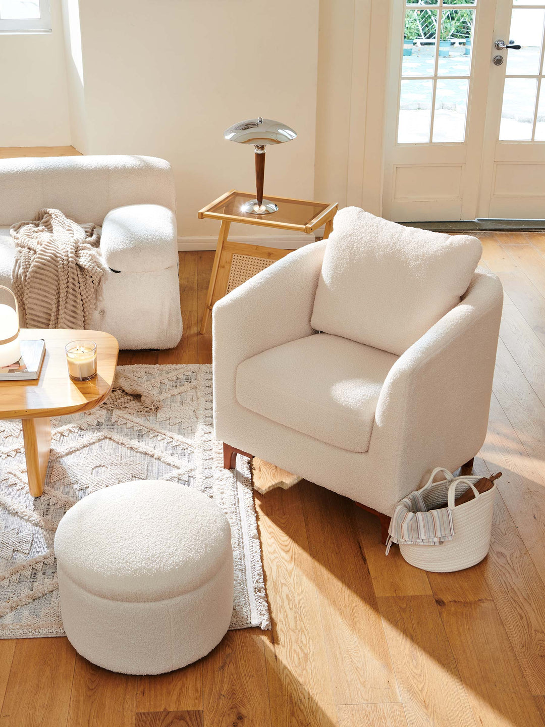 JOYFINITY Sherpa Accent Chair with Storage Ottoman Set