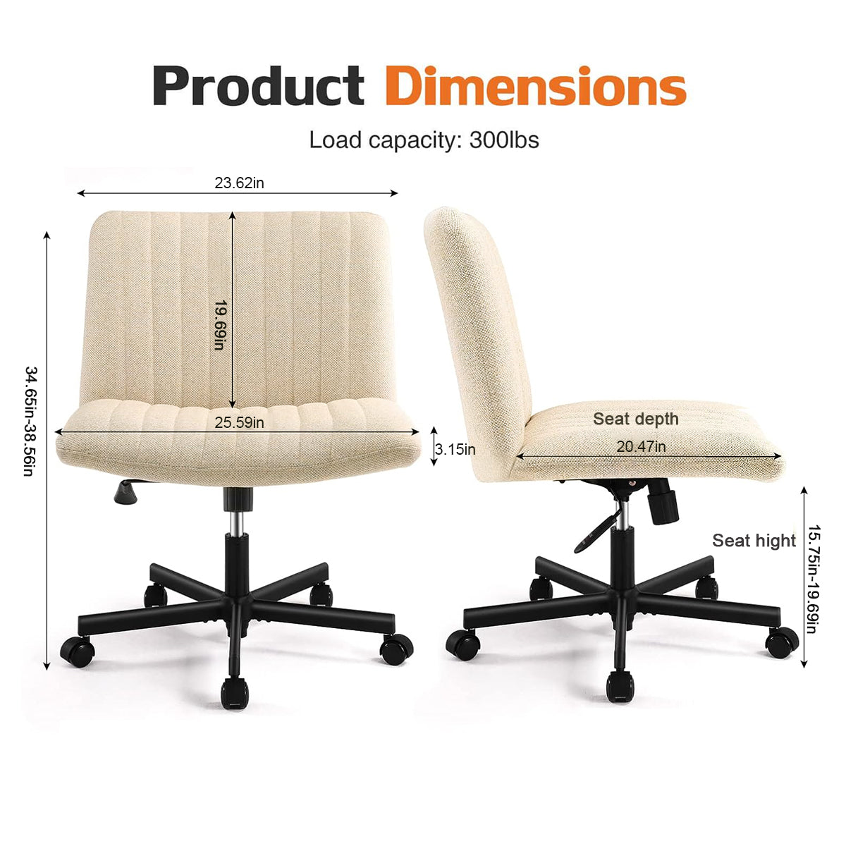 JOYFINITY Upgraded with Armrests Viral Criss Cross-Legged Chair With Wheels,Over Size Armless Swivel Home Office Chair