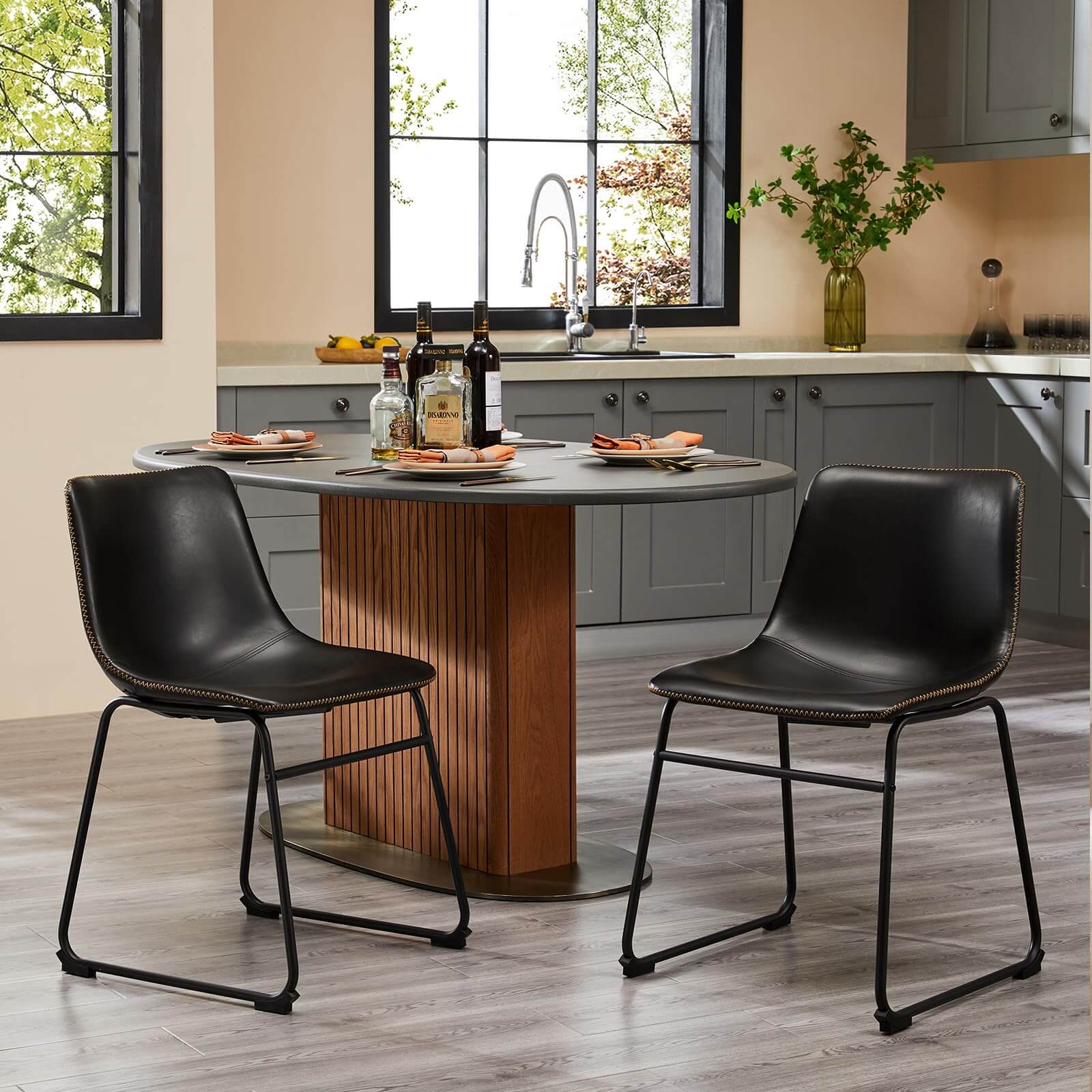 JOYFINITY 26 inch Armless Industrial Faux Leather Barstools with Metal Legs and Footrest, Dining Chairs for Home Office Kitchen Island
