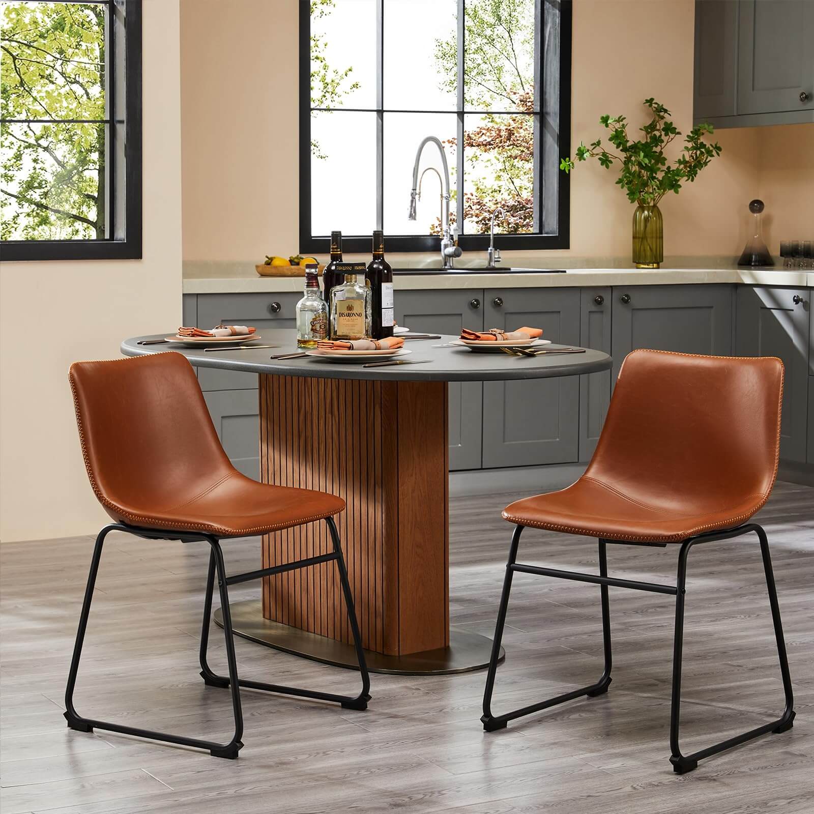 JOYFINITY 26 inch Armless Industrial Faux Leather Barstools with Metal Legs and Footrest, Dining Chairs for Home Office Kitchen Island