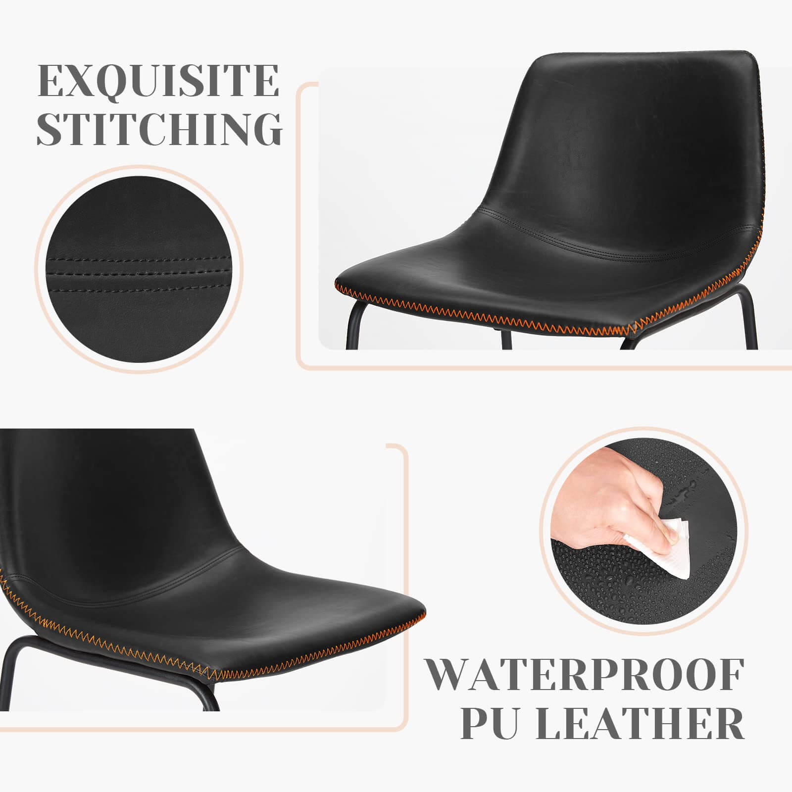 JOYFINITY 26 inch Armless Industrial Faux Leather Barstools with Metal Legs and Footrest, Dining Chairs for Home Office Kitchen Island