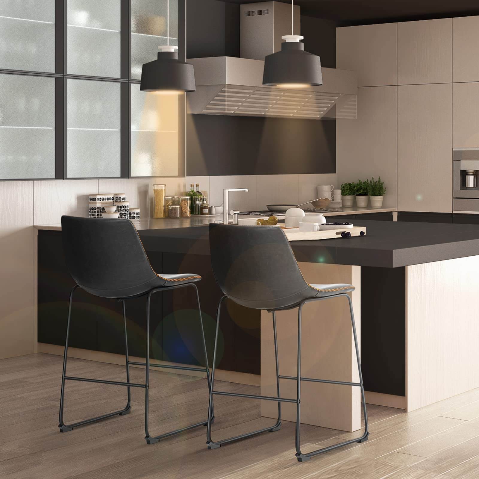 JOYFINITY 26 inch Armless Industrial Faux Leather Barstools with Metal Legs and Footrest, Dining Chairs for Home Office Kitchen Island