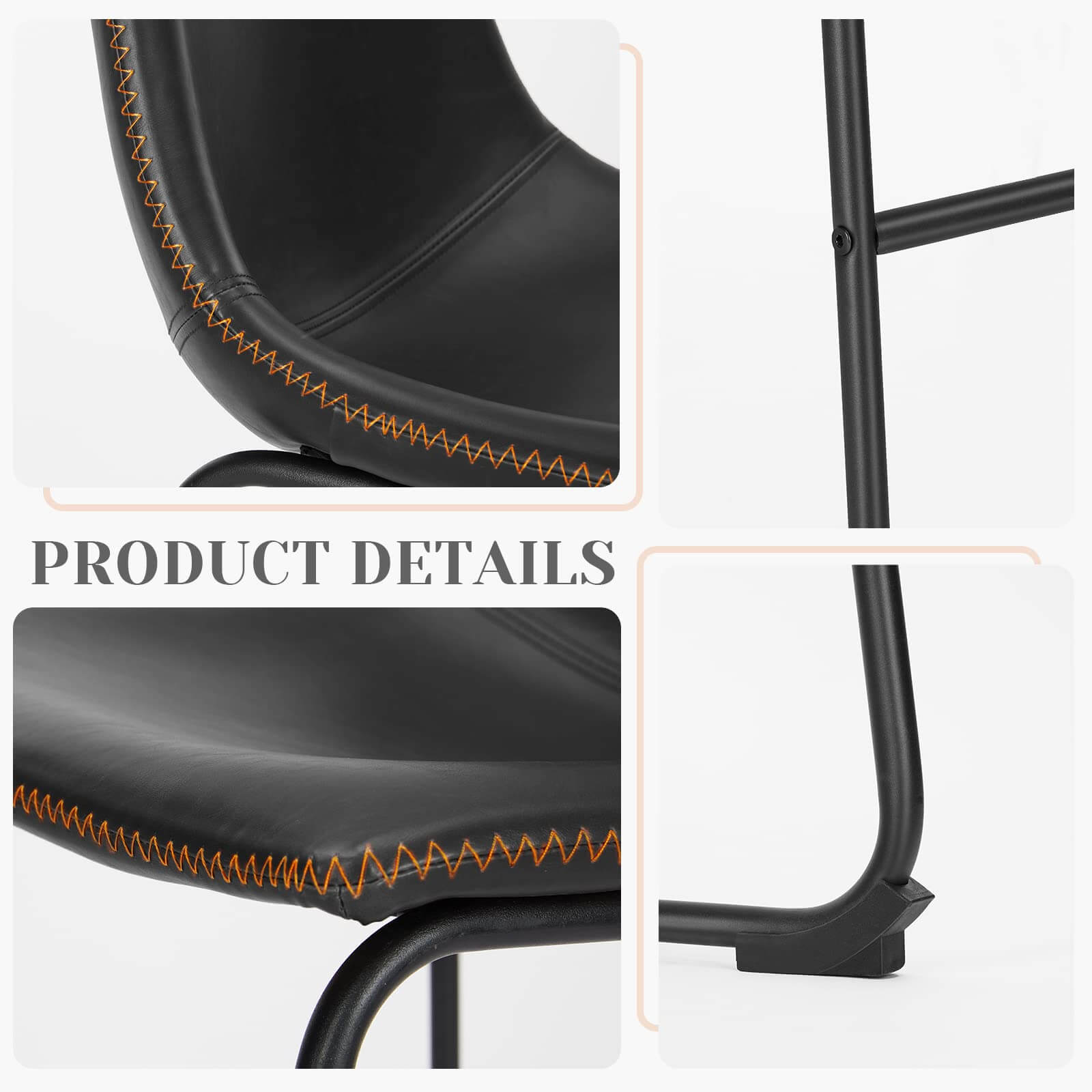 JOYFINITY 26 inch Armless Industrial Faux Leather Barstools with Metal Legs and Footrest, Dining Chairs for Home Office Kitchen Island