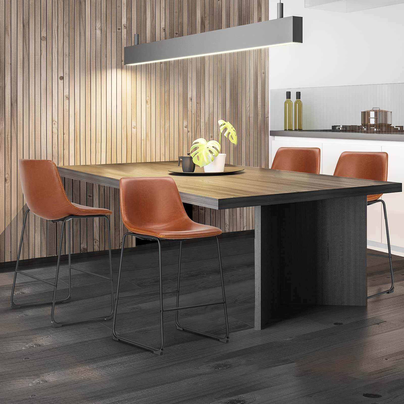 JOYFINITY 26 inch Armless Industrial Faux Leather Barstools with Metal Legs and Footrest, Dining Chairs for Home Office Kitchen Island