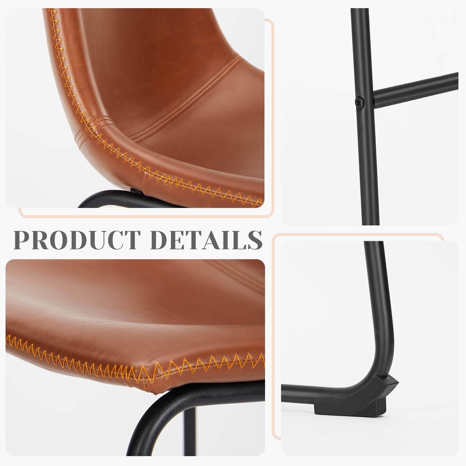 JOYFINITY 26 inch Armless Industrial Faux Leather Barstools with Metal Legs and Footrest, Dining Chairs for Home Office Kitchen Island