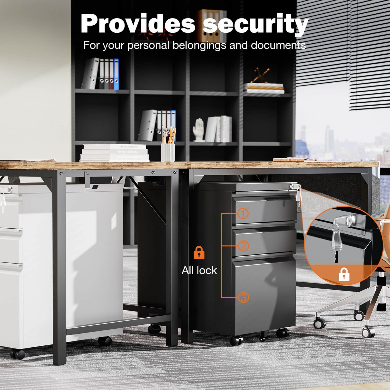 JOYFINITY 3 Drawer Mobile Rolling File Cabinet With Lock For Home Office