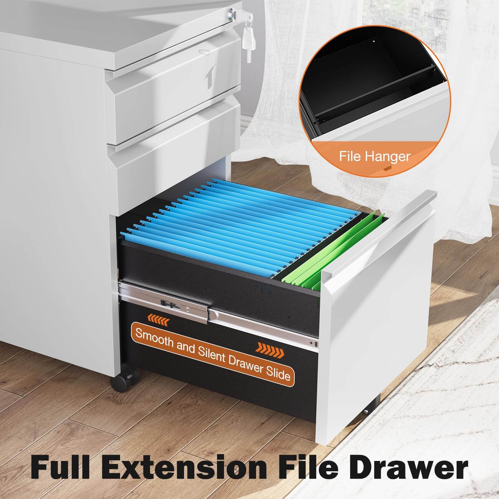 JOYFINITY 3 Drawer Mobile Rolling File Cabinet With Lock For Home Office