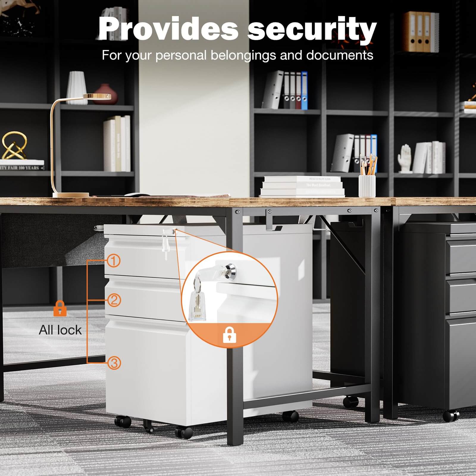 JOYFINITY 3 Drawer Mobile Rolling File Cabinet With Lock For Home Office