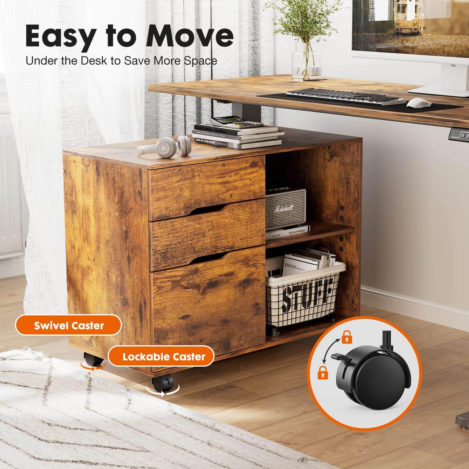 JOYFINITY 3 Drawer Mobile Rolling Lateral File Cabinet For Home Office And Kids Room