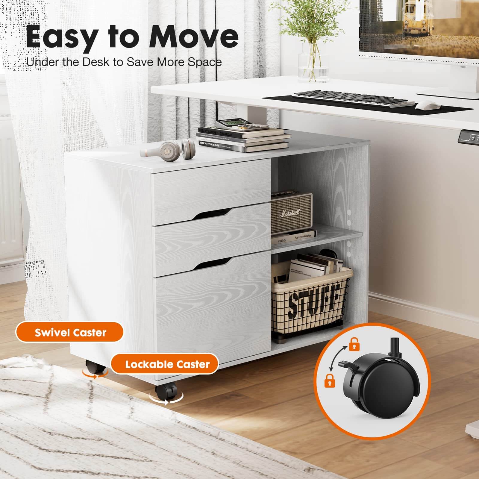 JOYFINITY 3 Drawer Mobile Rolling Lateral File Cabinet For Home Office And Kids Room