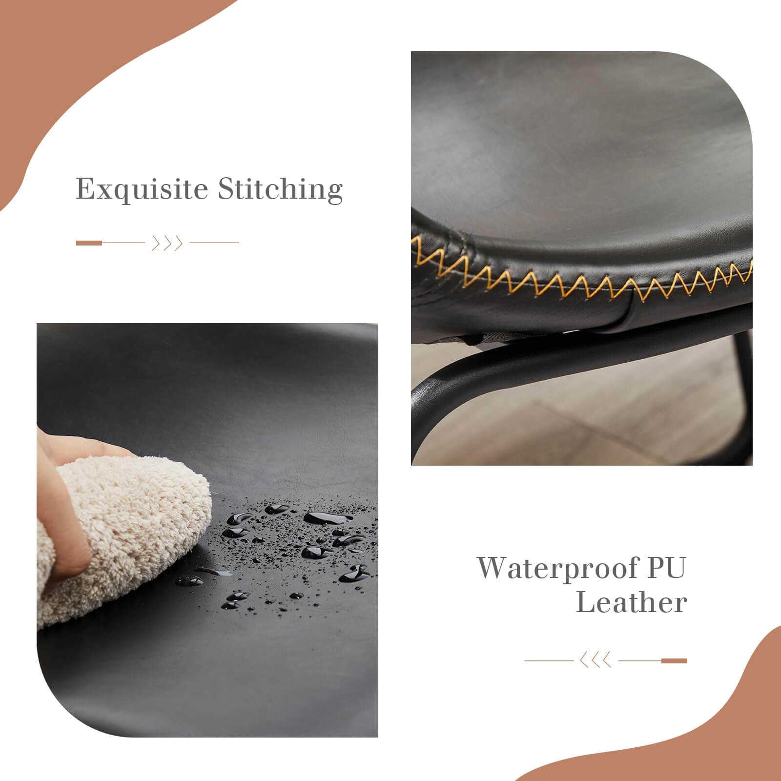 JOYFINITY 26 inch Armless Industrial Faux Leather Barstools with Metal Legs and Footrest, Dining Chairs for Home Office Kitchen Island