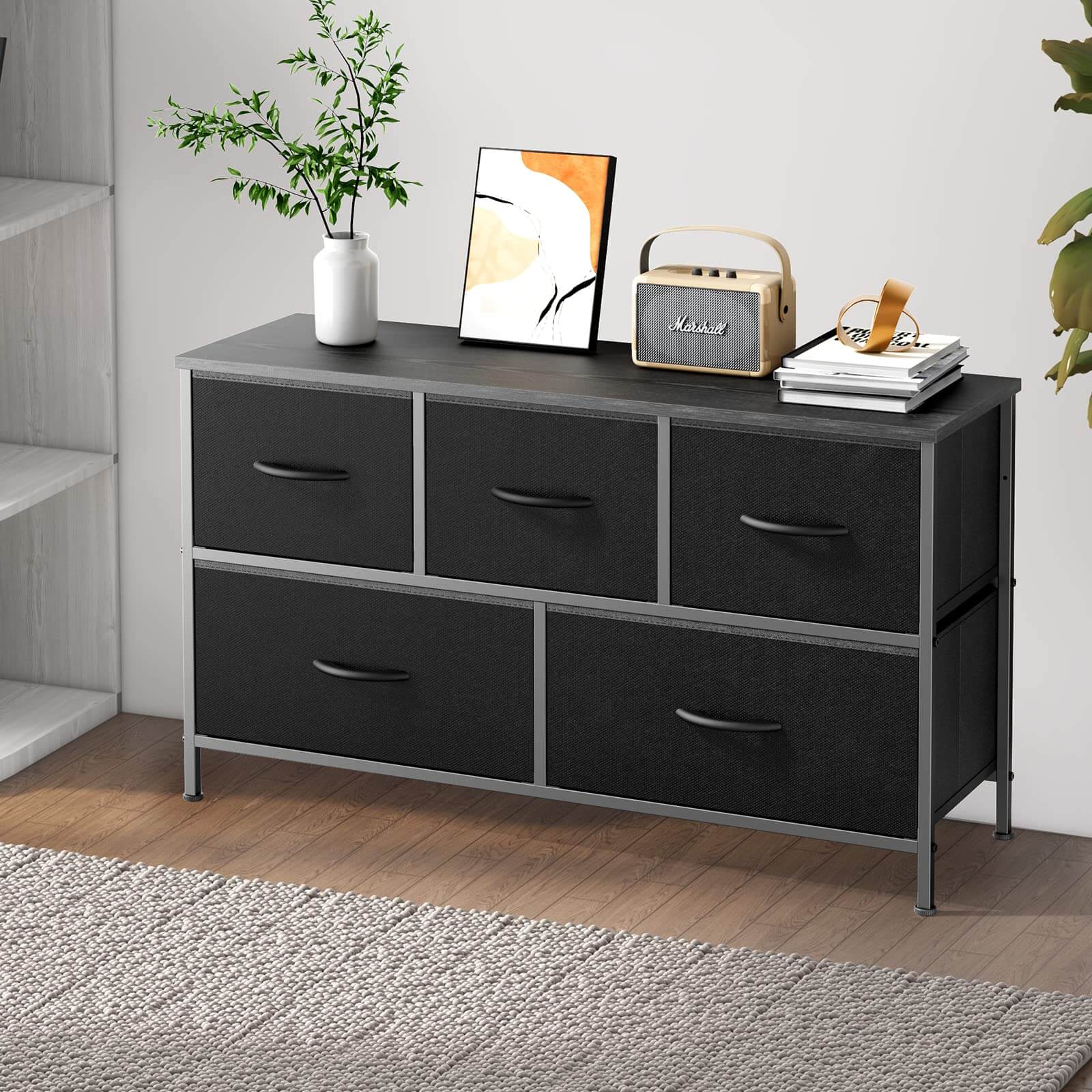 JOYFINITY 38 in 5 Drawers Dresser Chest of Drawers,Metal Frame and Wood Top