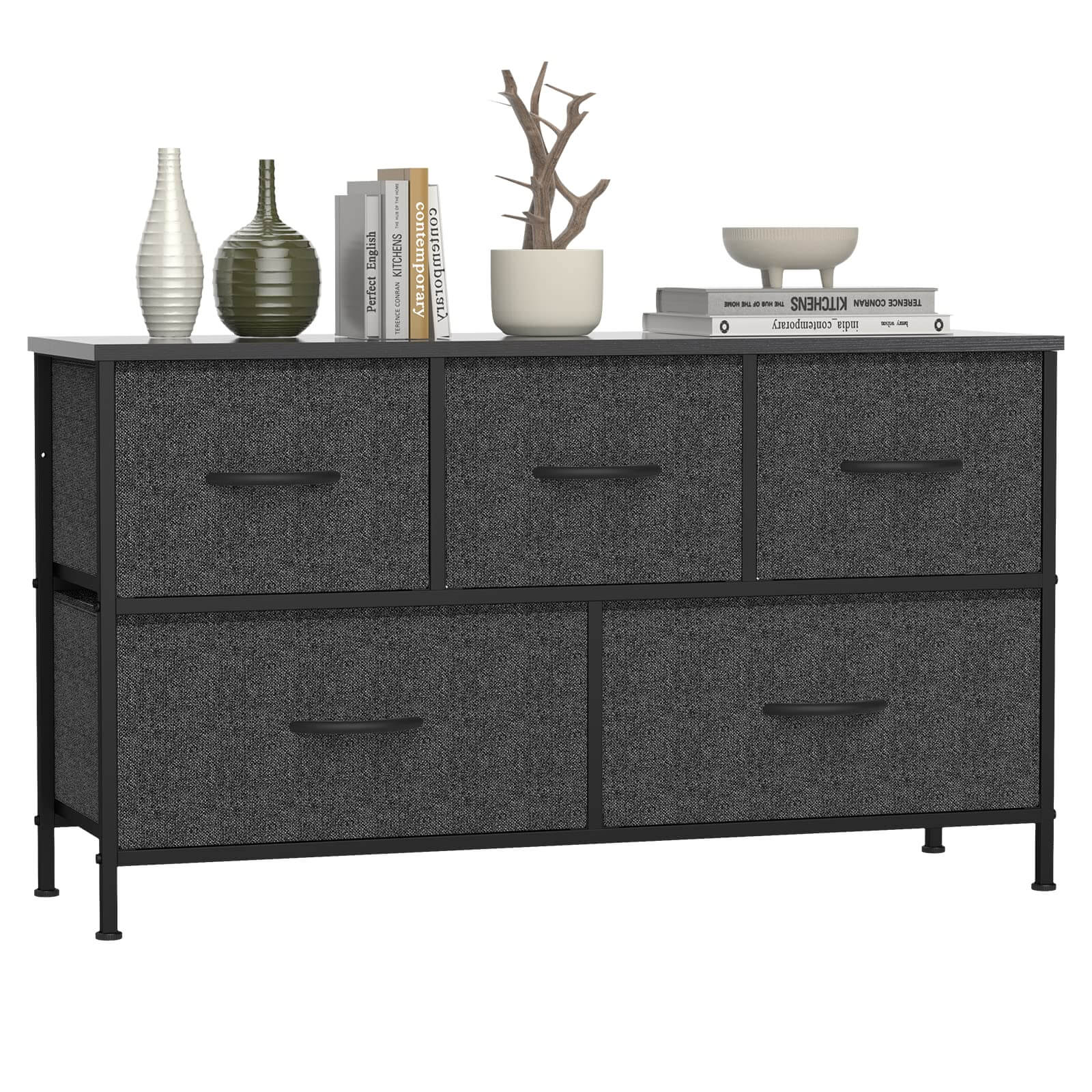 JOYFINITY 38 in 5 Drawers Dresser Chest of Drawers,Metal Frame and Wood Top