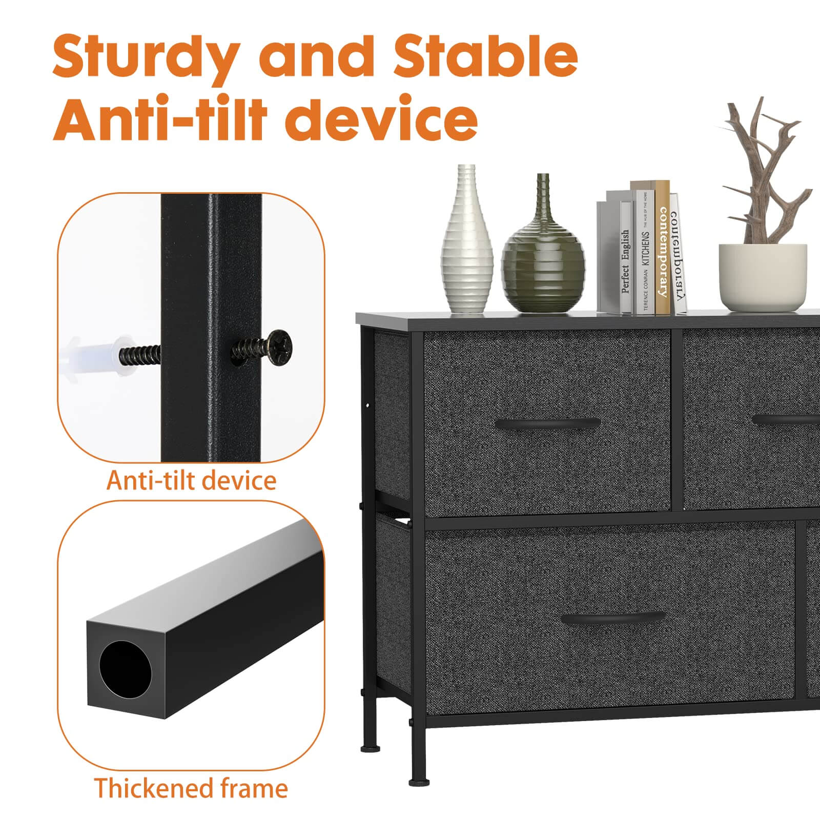 JOYFINITY 38 in 5 Drawers Dresser Chest of Drawers,Metal Frame and Wood Top