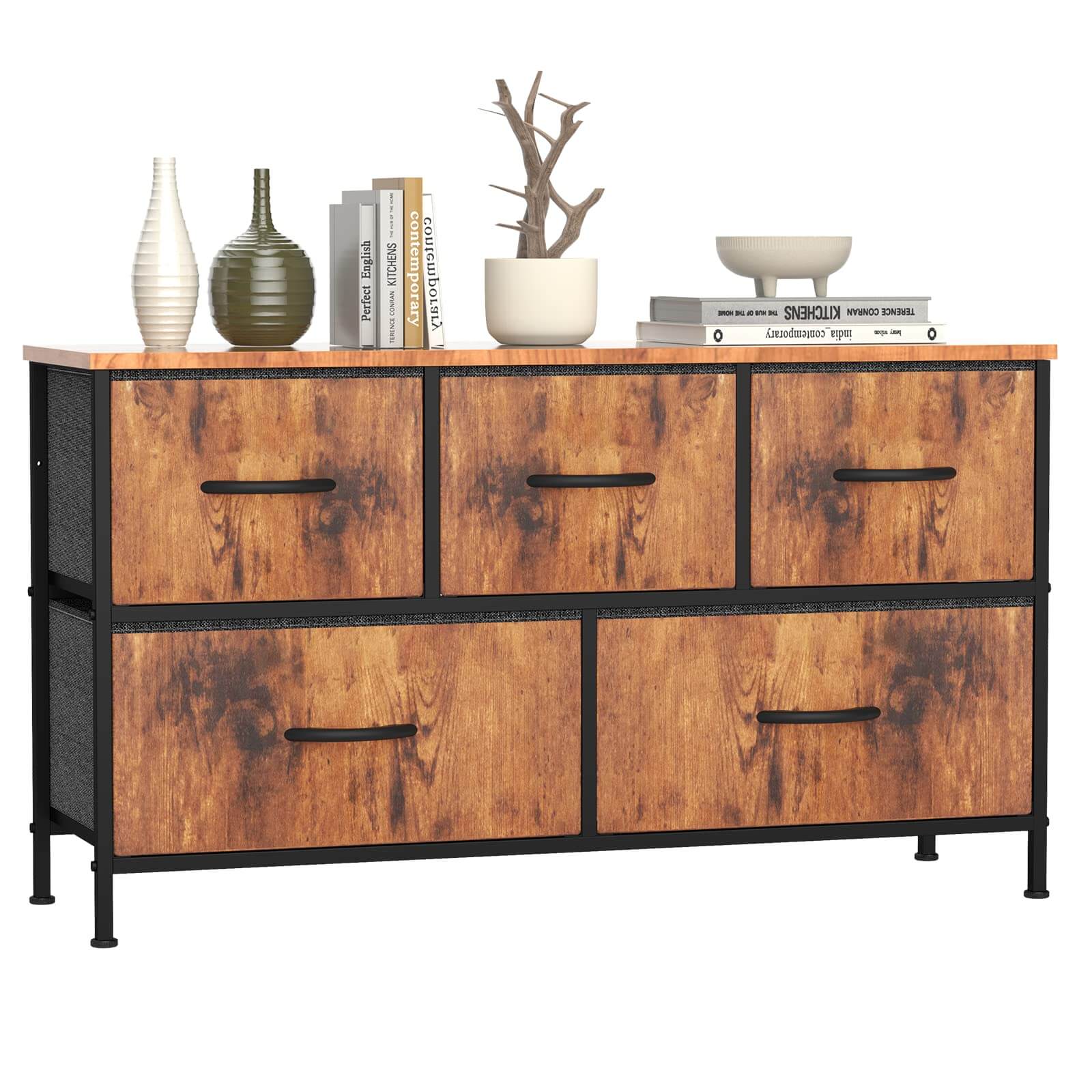 JOYFINITY 38 in 5 Drawers Dresser Chest of Drawers,Metal Frame and Wood Top