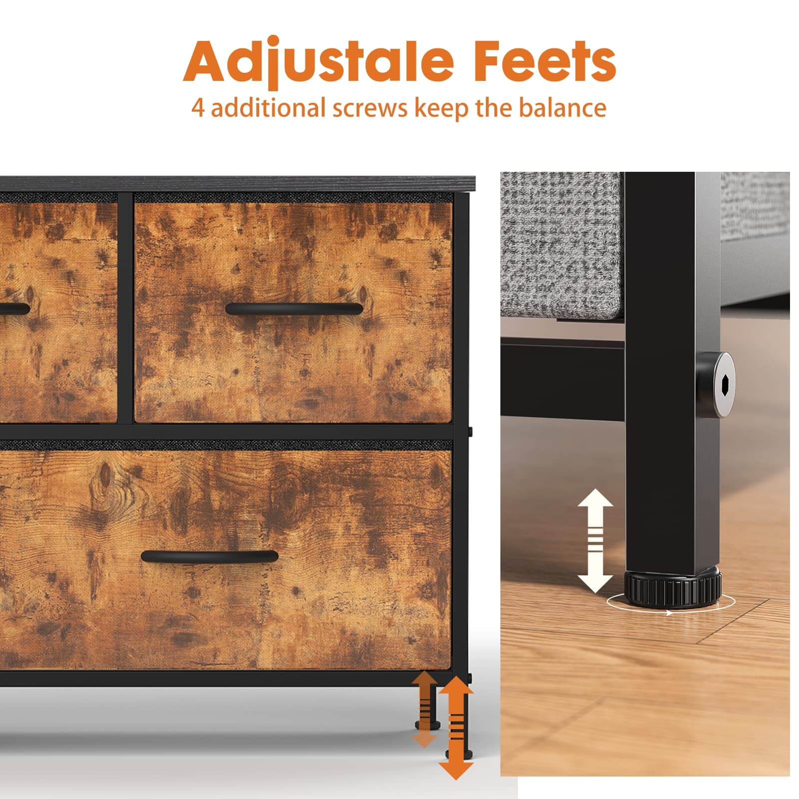 JOYFINITY 38 in 5 Drawers Dresser Chest of Drawers,Metal Frame and Wood Top