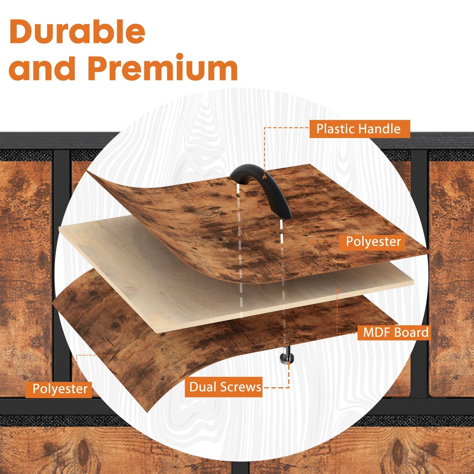 JOYFINITY 38 in 5 Drawers Dresser Chest of Drawers,Metal Frame and Wood Top