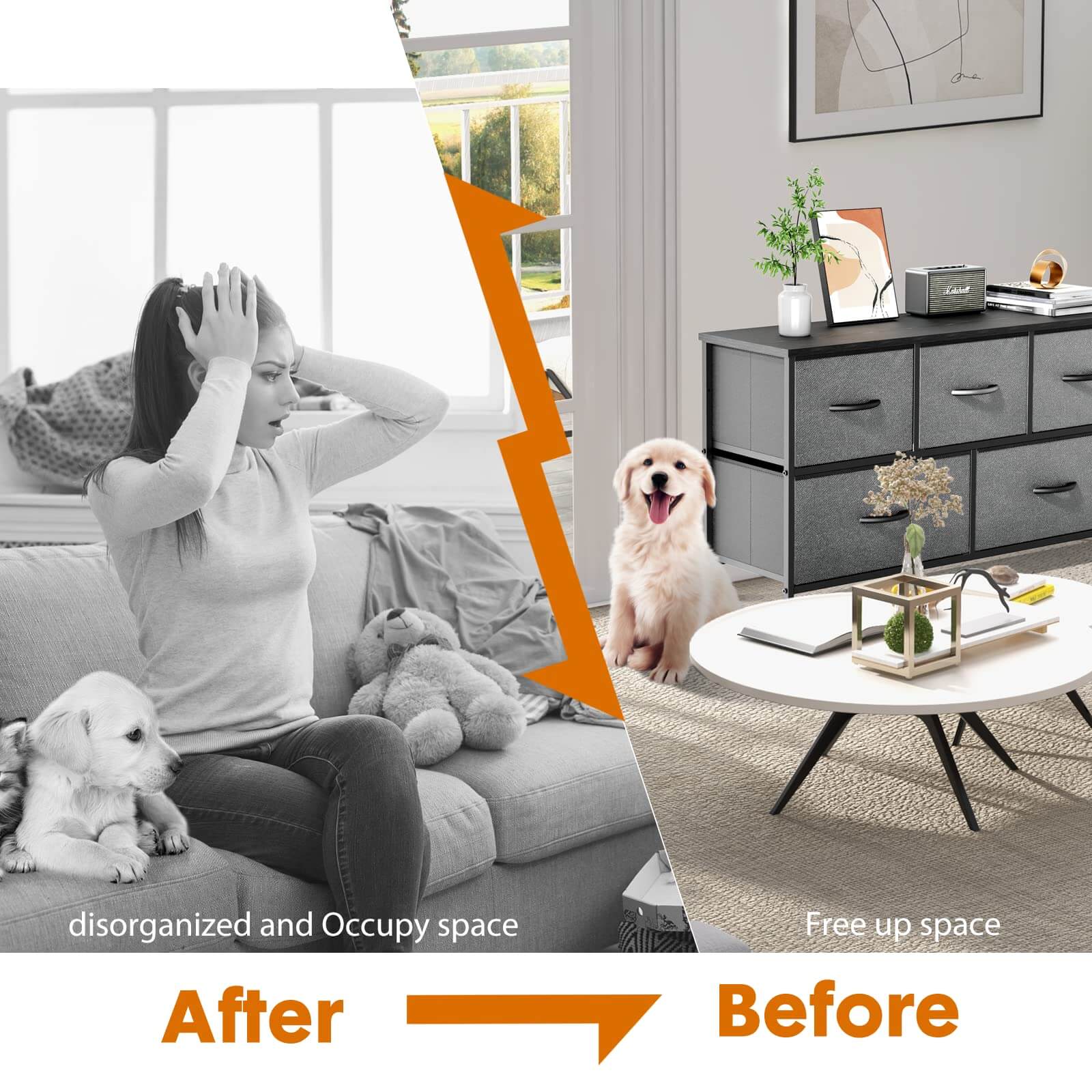 JOYFINITY 38 in 5 Drawers Dresser Chest of Drawers,Metal Frame and Wood Top