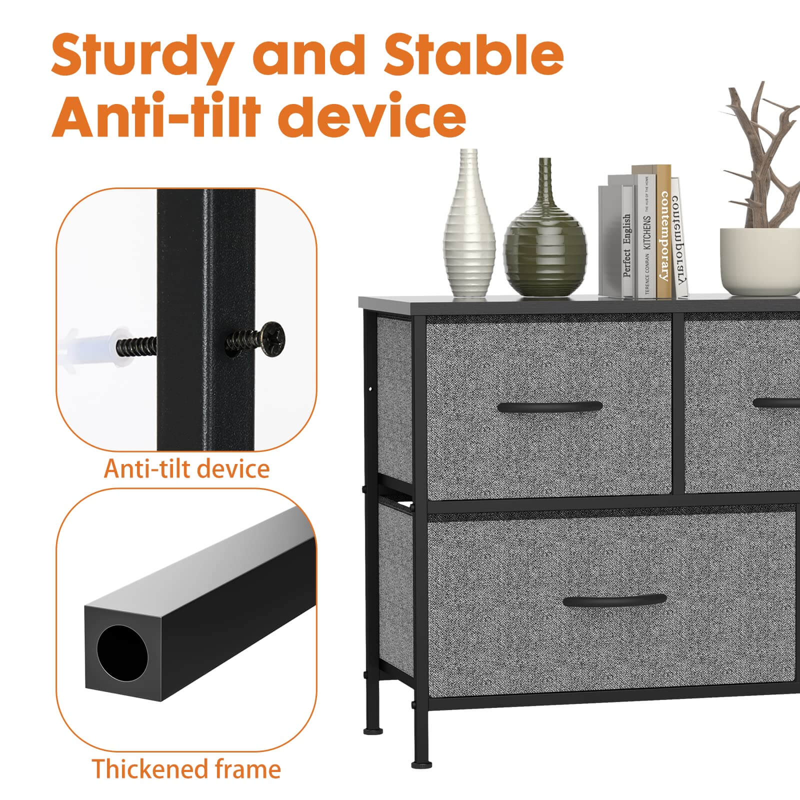 JOYFINITY 38 in 5 Drawers Dresser Chest of Drawers,Metal Frame and Wood Top