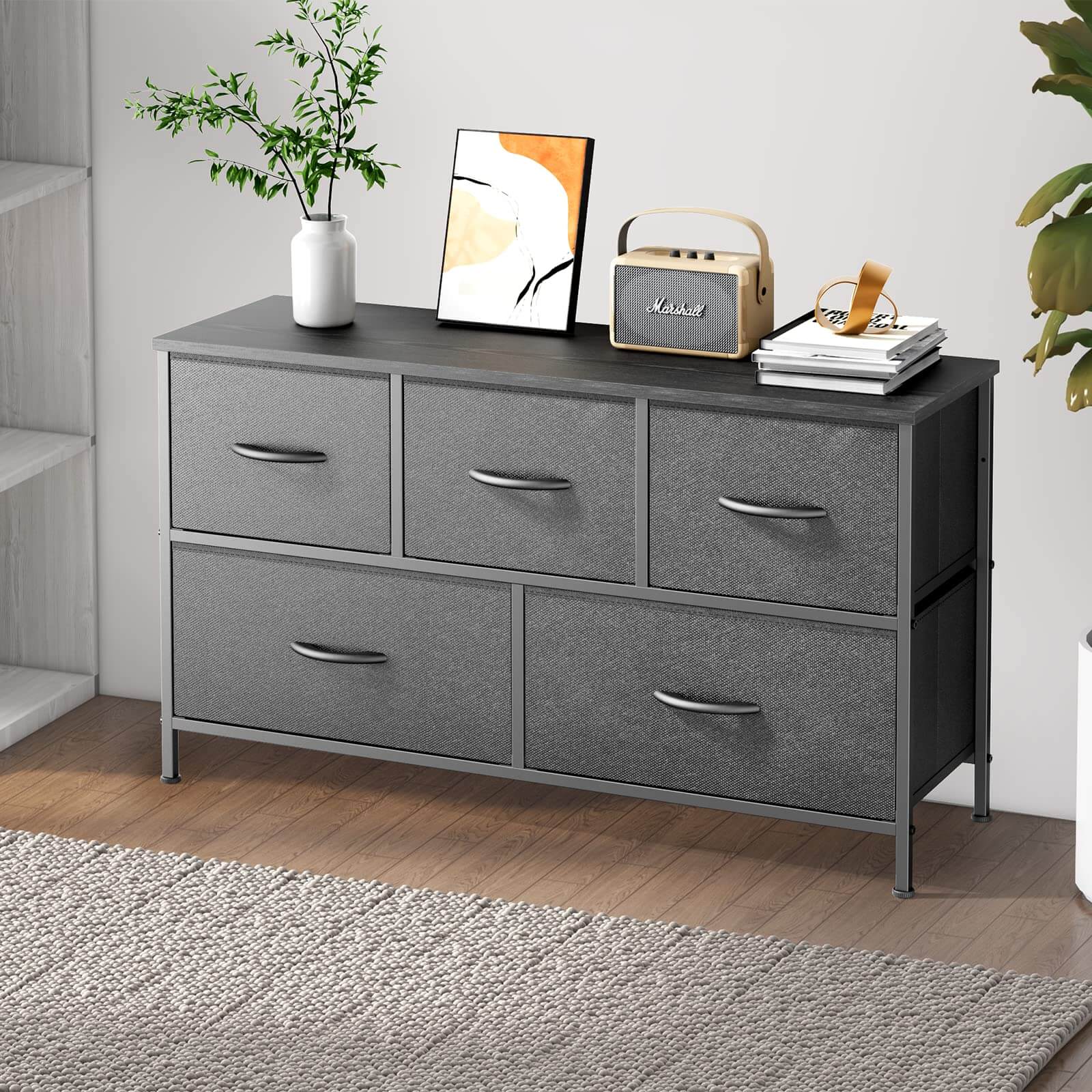 JOYFINITY 38 in 5 Drawers Dresser Chest of Drawers,Metal Frame and Wood Top