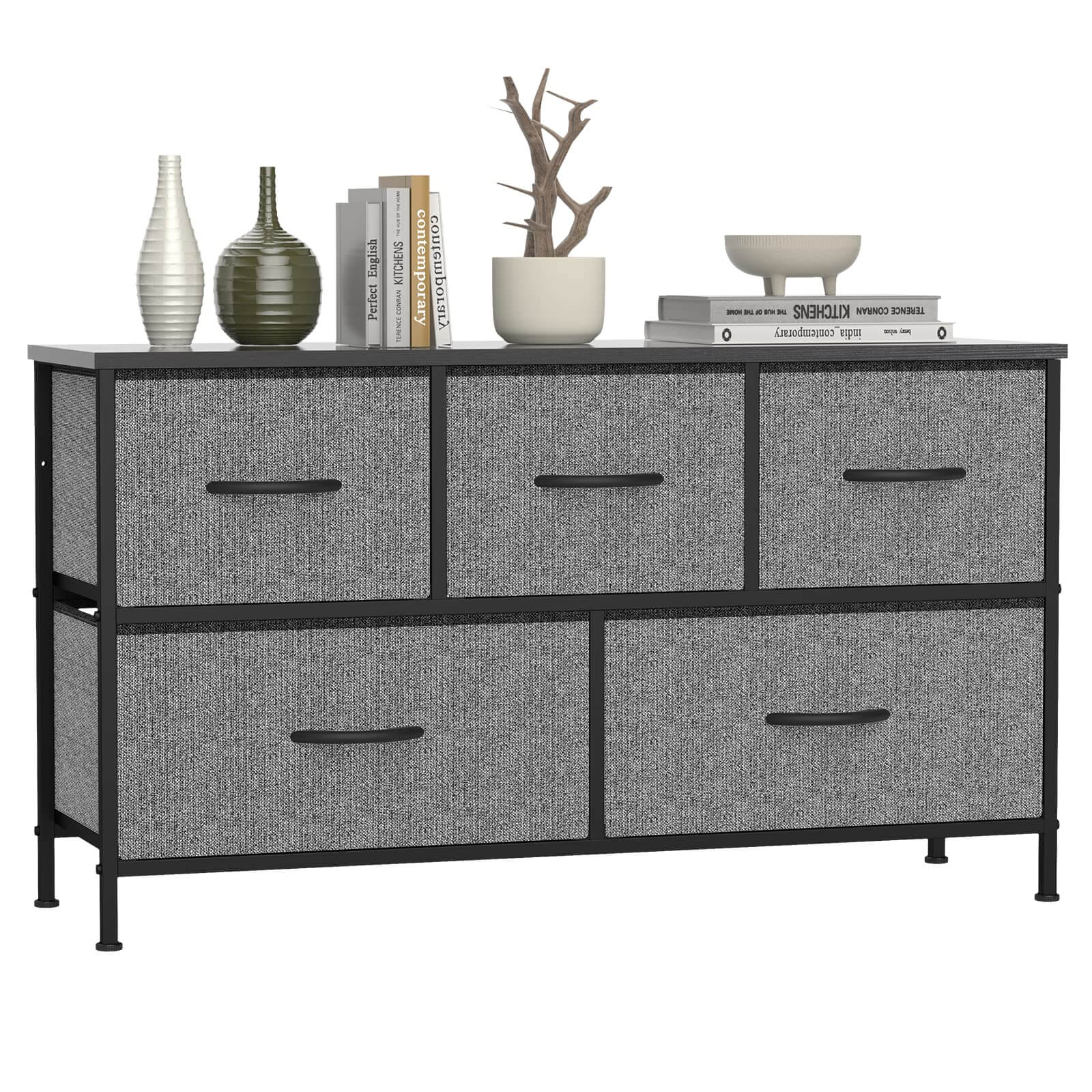 JOYFINITY 38 in 5 Drawers Dresser Chest of Drawers,Metal Frame and Wood Top
