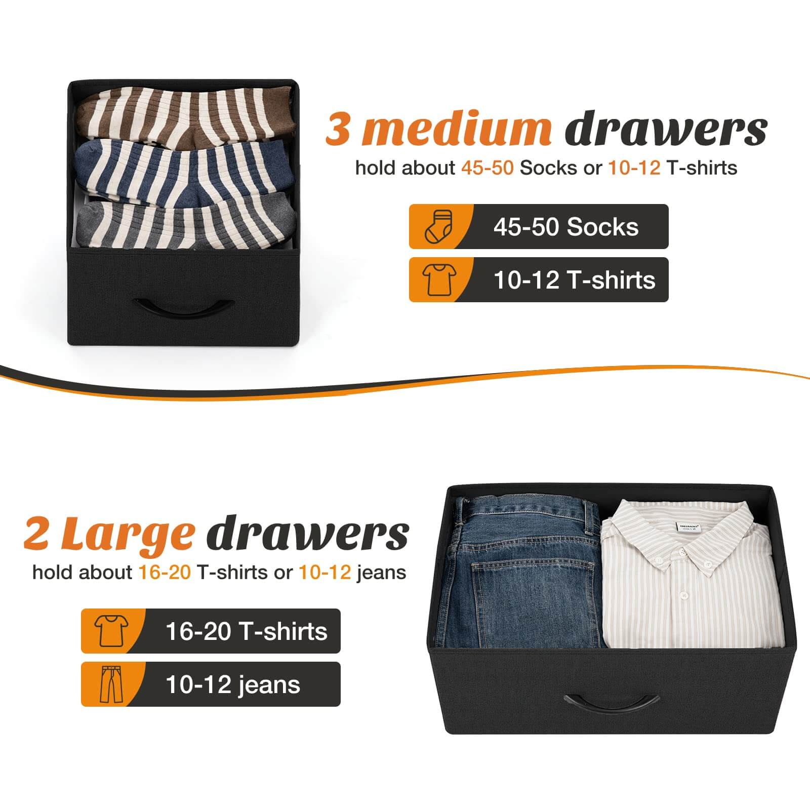 JOYFINITY 38 in Open Storage Shelf TV Stand with 5 Fabric Drawers for Bedroom/Living Room/Hallway