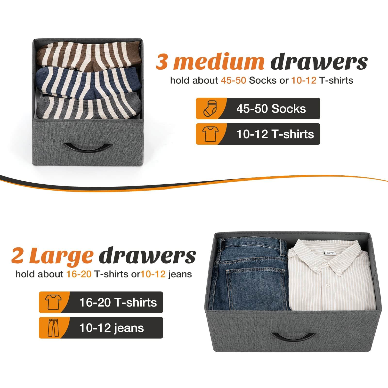 JOYFINITY 38 in Open Storage Shelf TV Stand with 5 Fabric Drawers for Bedroom/Living Room/Hallway