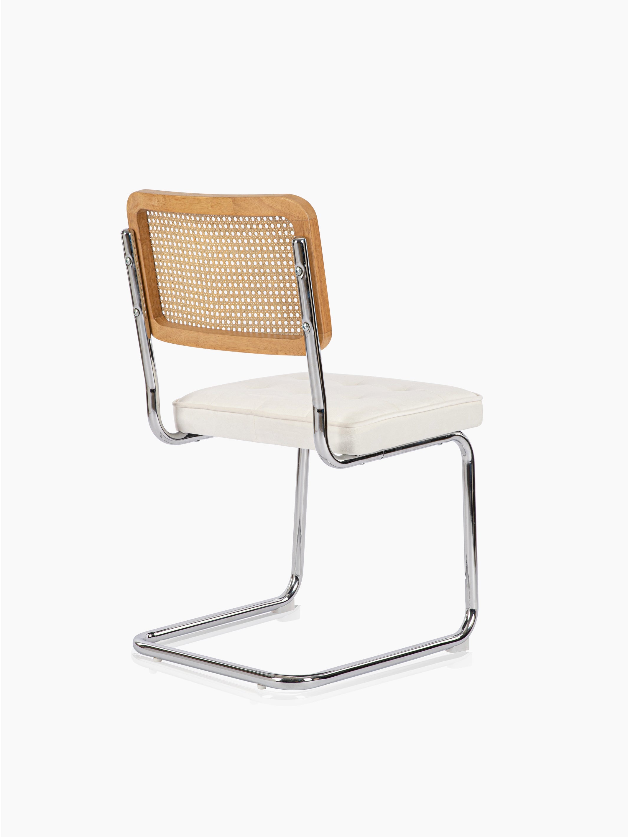 JOYFINITY Mid Century Modern Dining Chairs Set of 2 Armless Rattan Dining Room Kitchen Side Chairs with Metal Chrome Legs and Upholstered Seat for Home Living Room Bedroom