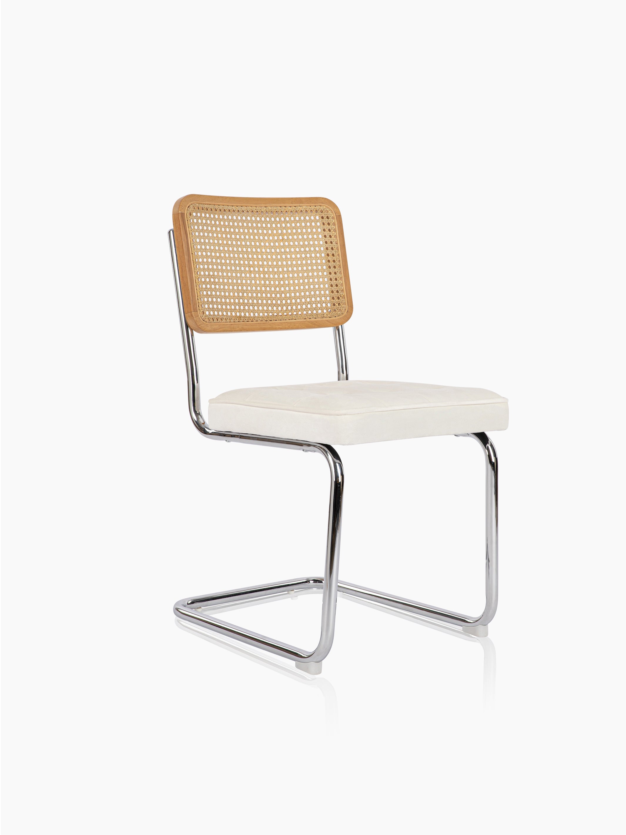 JOYFINITY Mid Century Modern Dining Chairs Set of 2 Armless Rattan Dining Room Kitchen Side Chairs with Metal Chrome Legs and Upholstered Seat for Home Living Room Bedroom