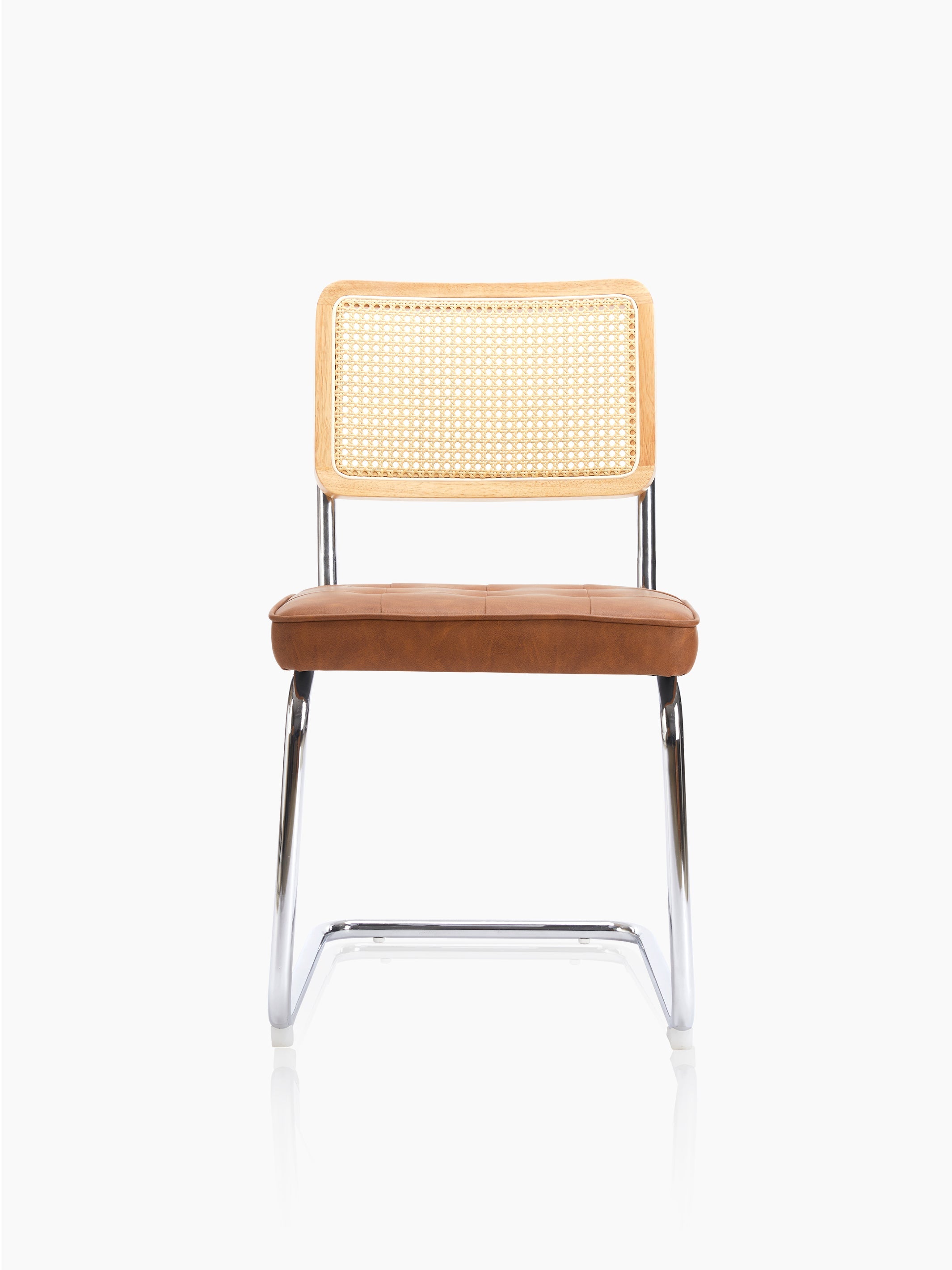 JOYFINITY Mid Century Modern Dining Chairs Set of 2 Armless Rattan Dining Room Kitchen Side Chairs with Metal Chrome Legs and Upholstered Seat for Home Living Room Bedroom