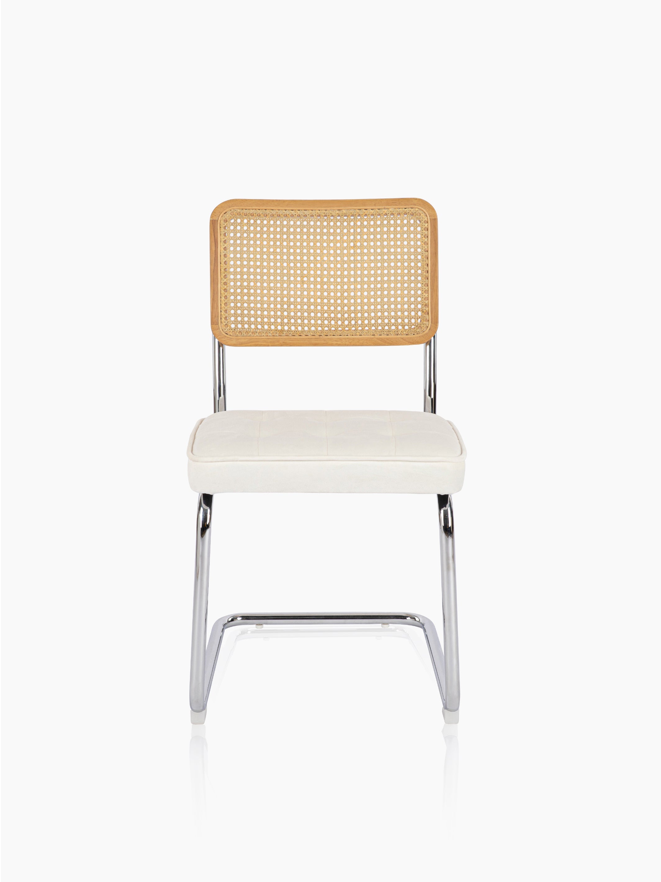 JOYFINITY Mid Century Modern Dining Chairs Set of 2 Armless Rattan Dining Room Kitchen Side Chairs with Metal Chrome Legs and Upholstered Seat for Home Living Room Bedroom