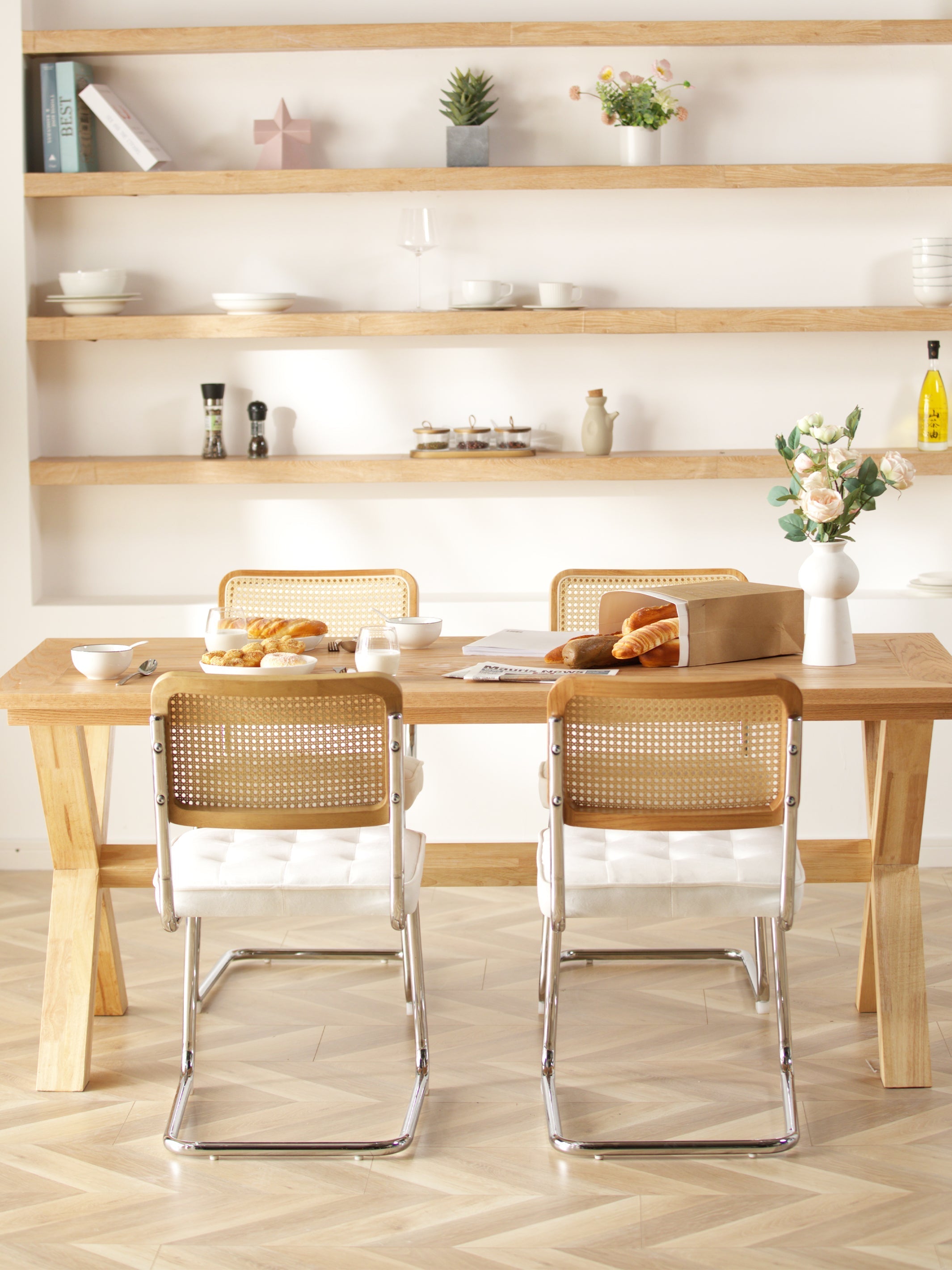 JOYFINITY Mid Century Modern Dining Chairs Set of 2 Armless Rattan Dining Room Kitchen Side Chairs with Metal Chrome Legs and Upholstered Seat for Home Living Room Bedroom