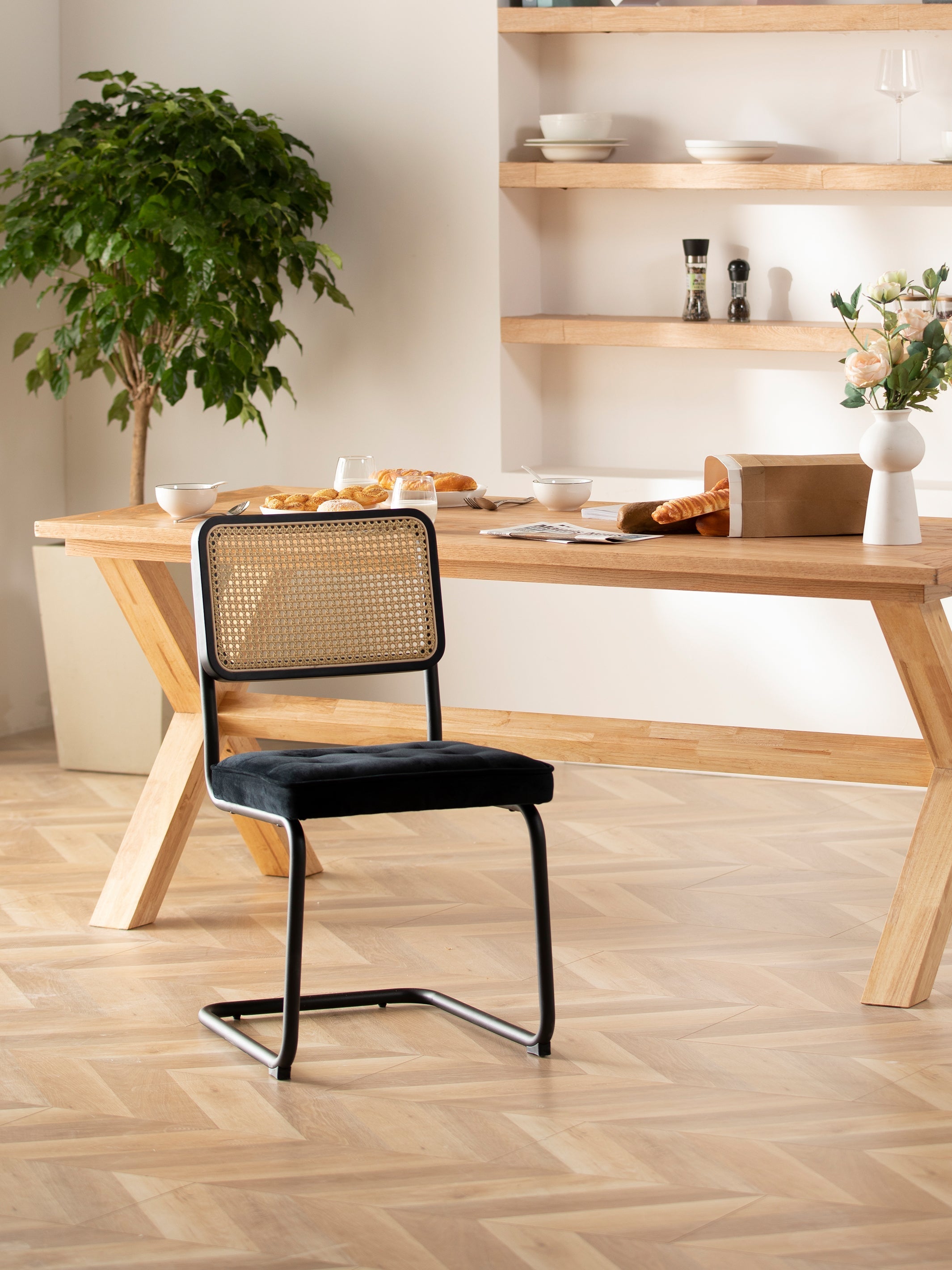 JOYFINITY Mid Century Modern Dining Chairs Set of 2 Armless Rattan Dining Room Kitchen Side Chairs with Metal Chrome Legs and Upholstered Seat for Home Living Room Bedroom