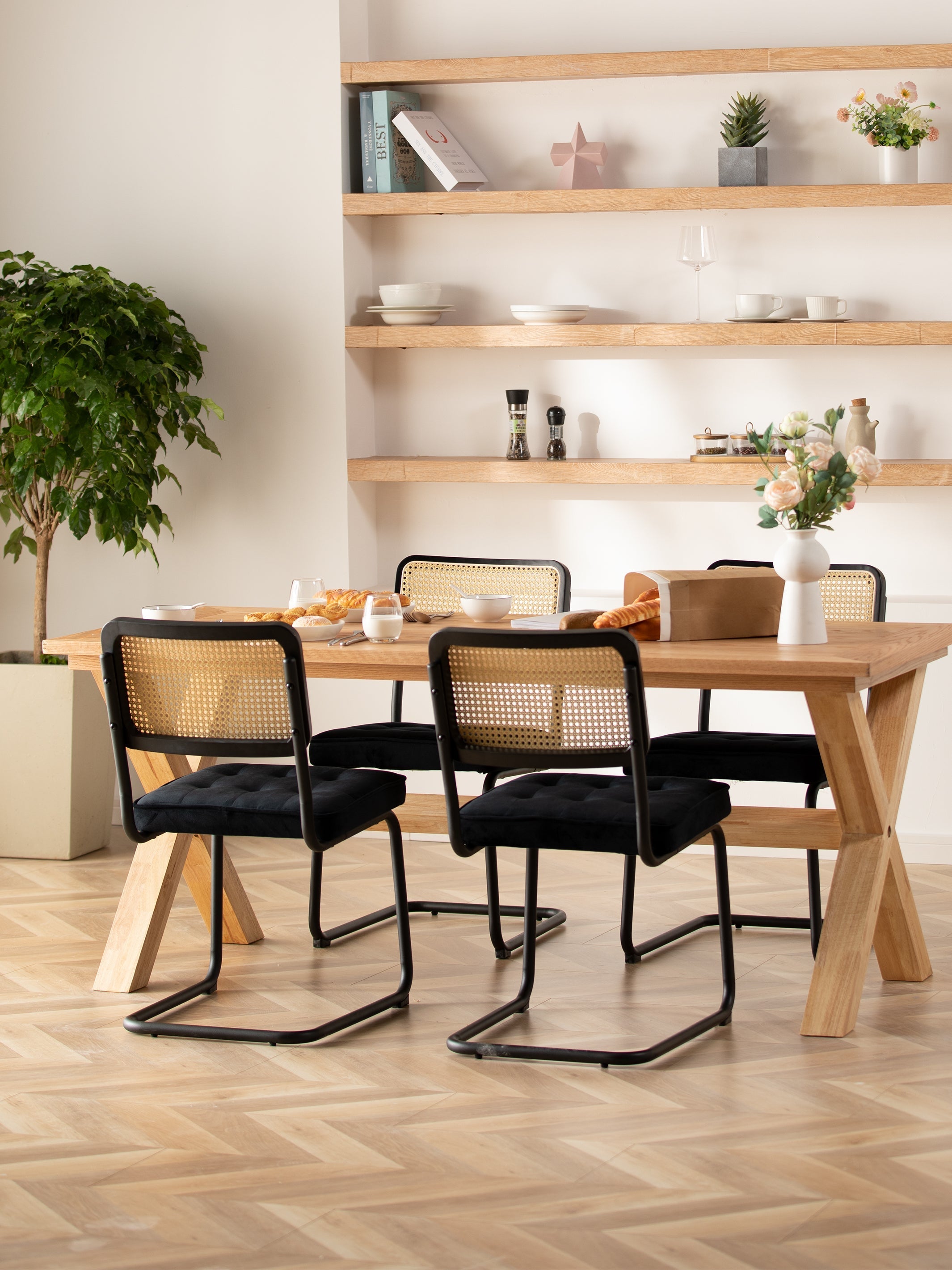 JOYFINITY Mid Century Modern Dining Chairs Set of 2 Armless Rattan Dining Room Kitchen Side Chairs with Metal Chrome Legs and Upholstered Seat for Home Living Room Bedroom