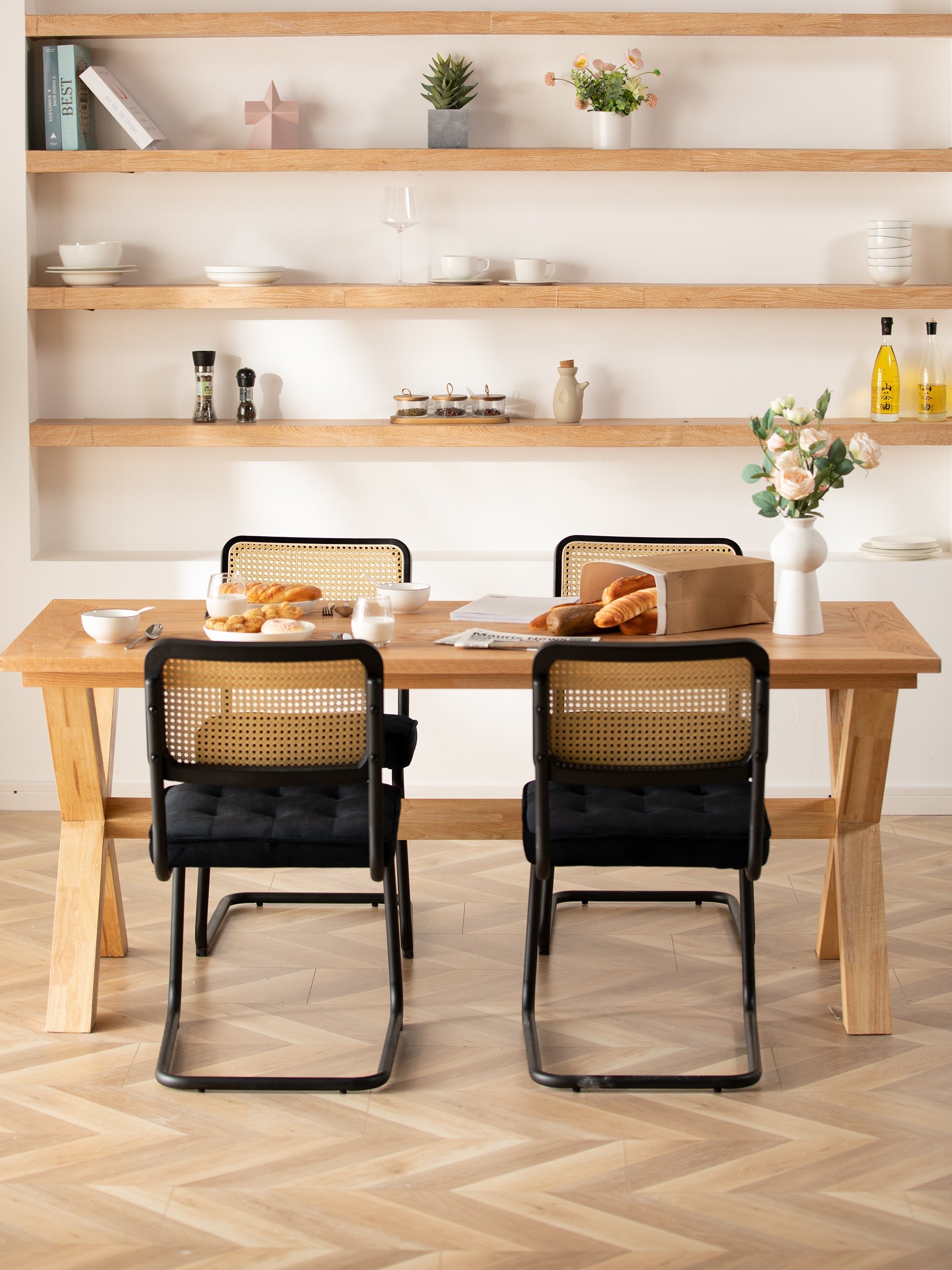 JOYFINITY Mid Century Modern Dining Chairs Set of 2 Armless Rattan Dining Room Kitchen Side Chairs with Metal Chrome Legs and Upholstered Seat for Home Living Room Bedroom