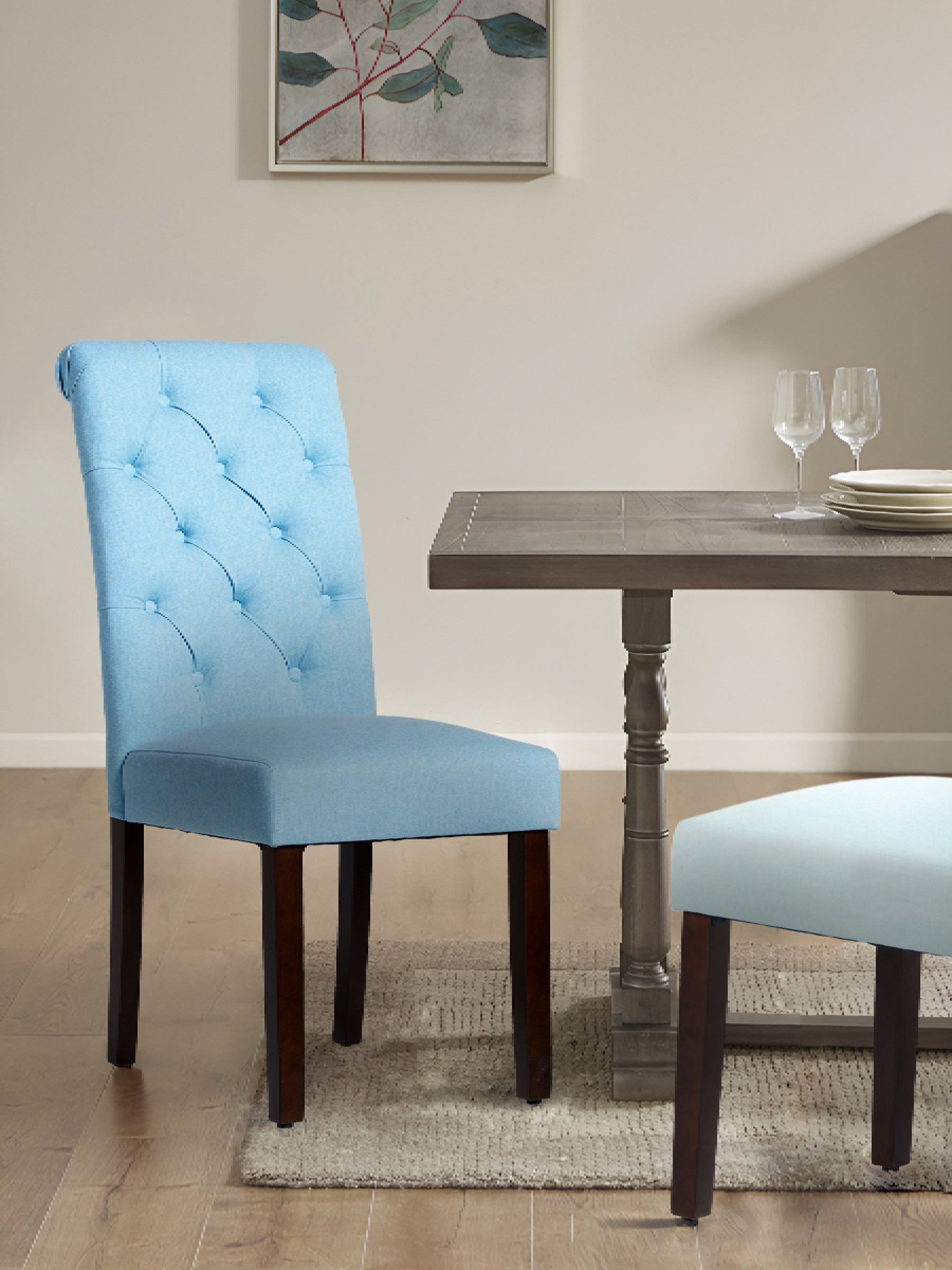 JOYFINITY Rolled Back Tufted Fabric Dining Chair with Wooden Legs