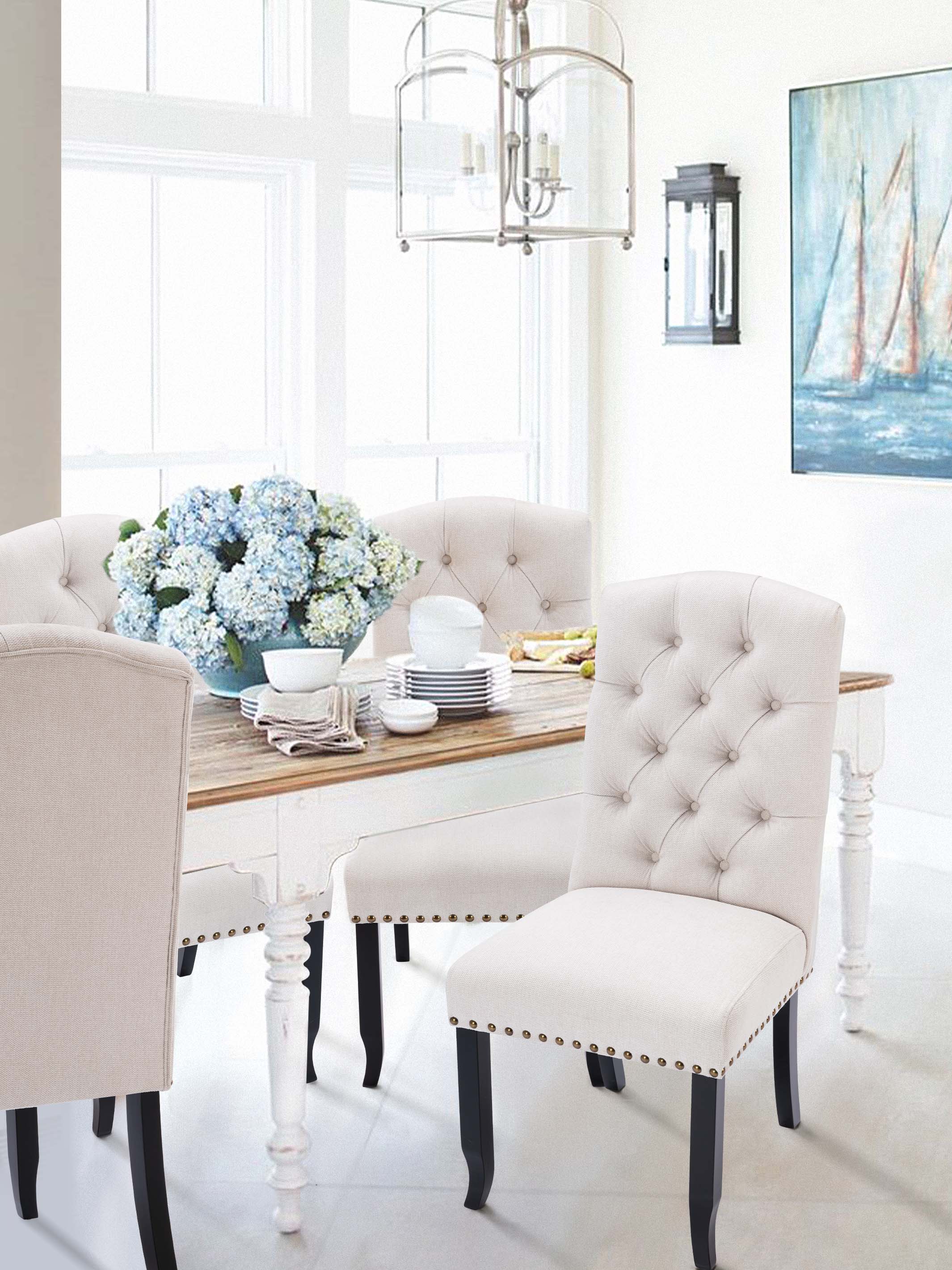 JOYFINITY Upholstered Fabric Dining Chair with Button-Tufted Back