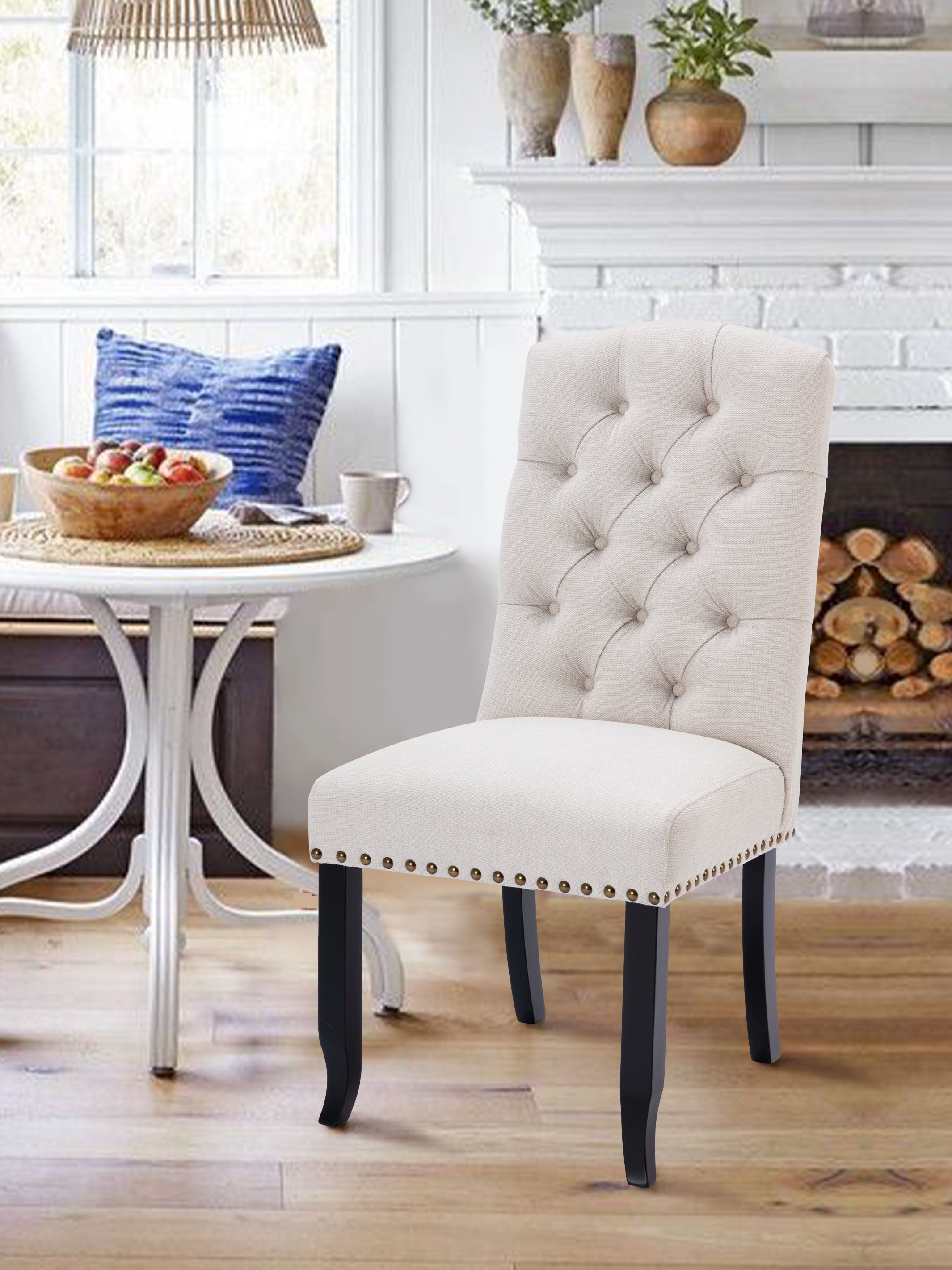 JOYFINITY Upholstered Fabric Dining Chair with Button-Tufted Back
