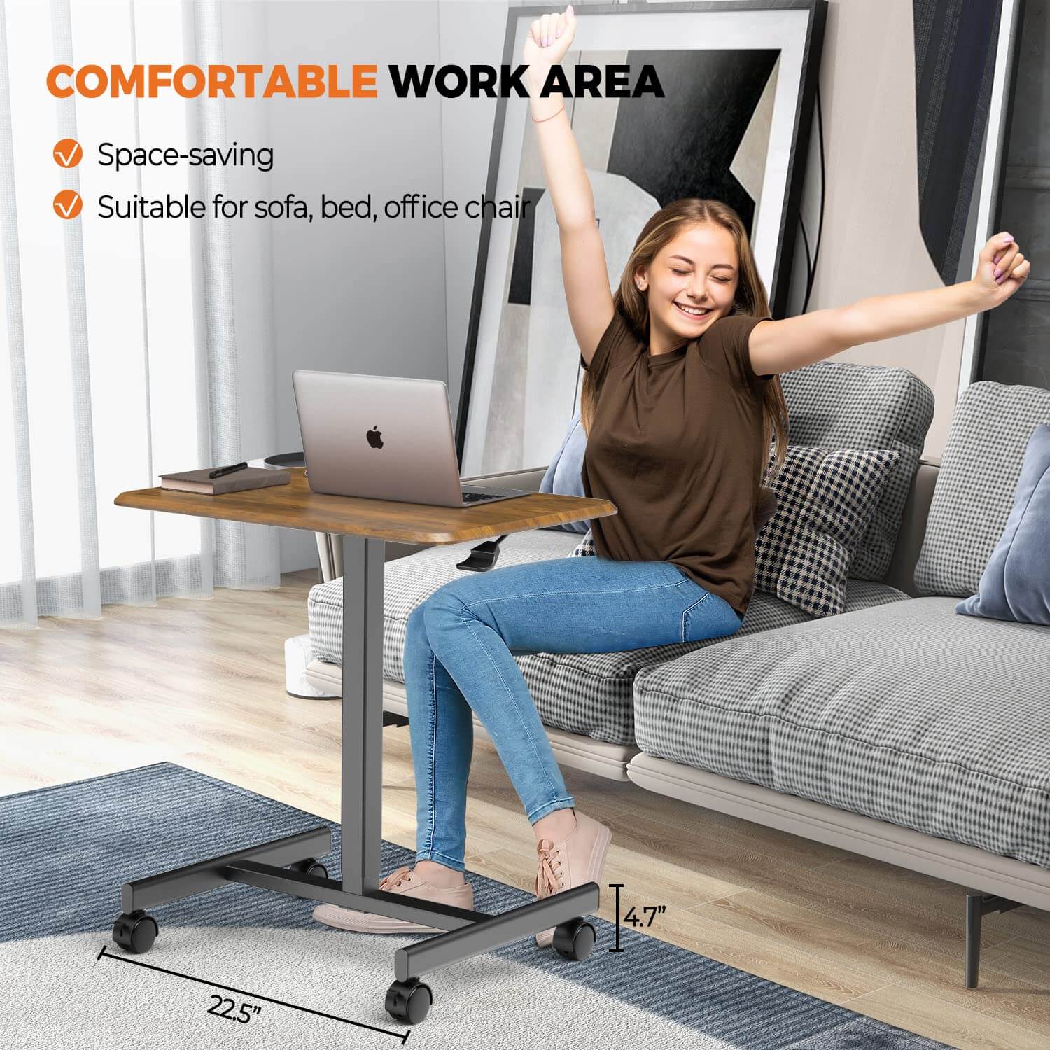 JOYFINITY Adjustable Rolling Desk Laptop Computer Cart for Home, Office, Classroom,Overbed Table