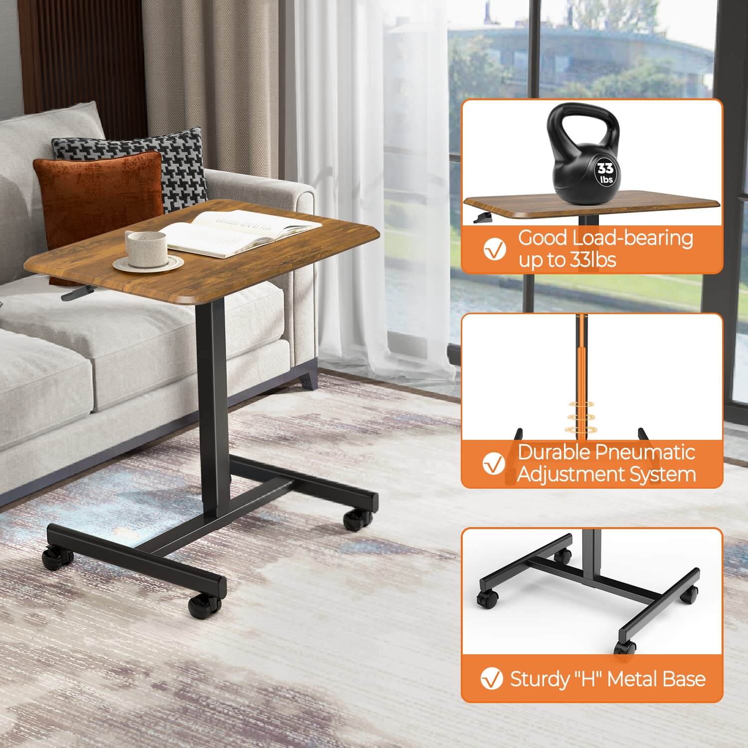 JOYFINITY Adjustable Rolling Desk Laptop Computer Cart for Home, Office, Classroom,Overbed Table