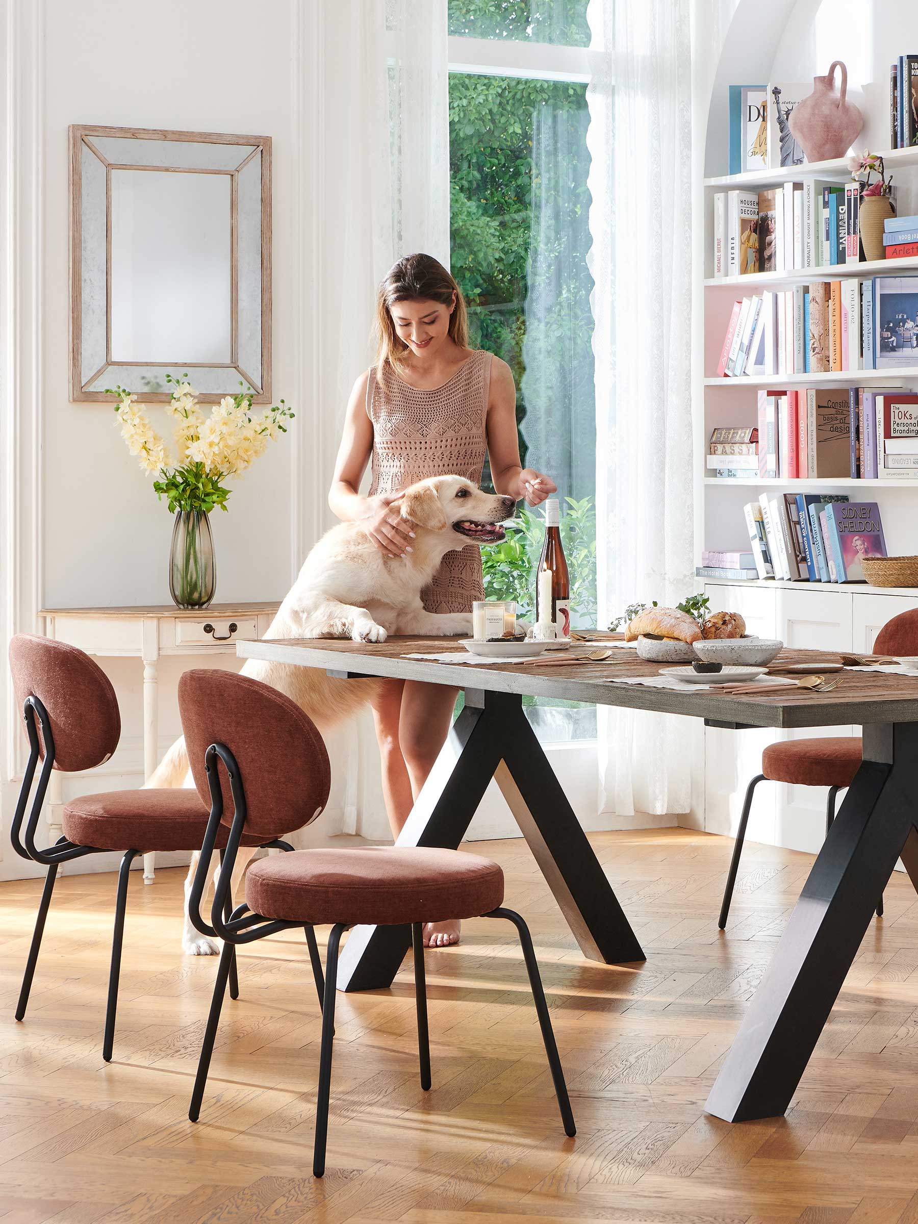 JOYFINITY Mid-century Fabric Dining Chair with Metal Frame