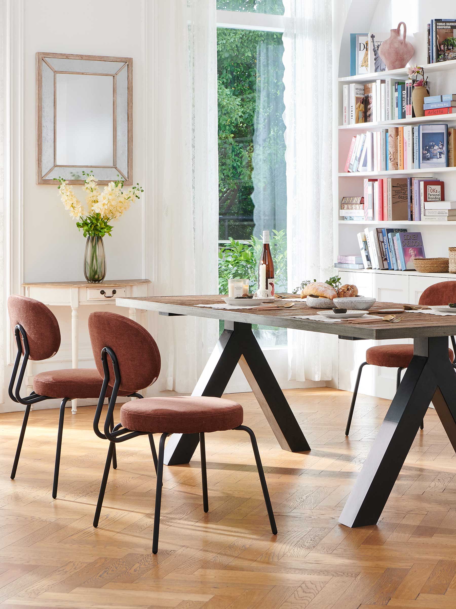 JOYFINITY Mid-century Fabric Dining Chair with Metal Frame