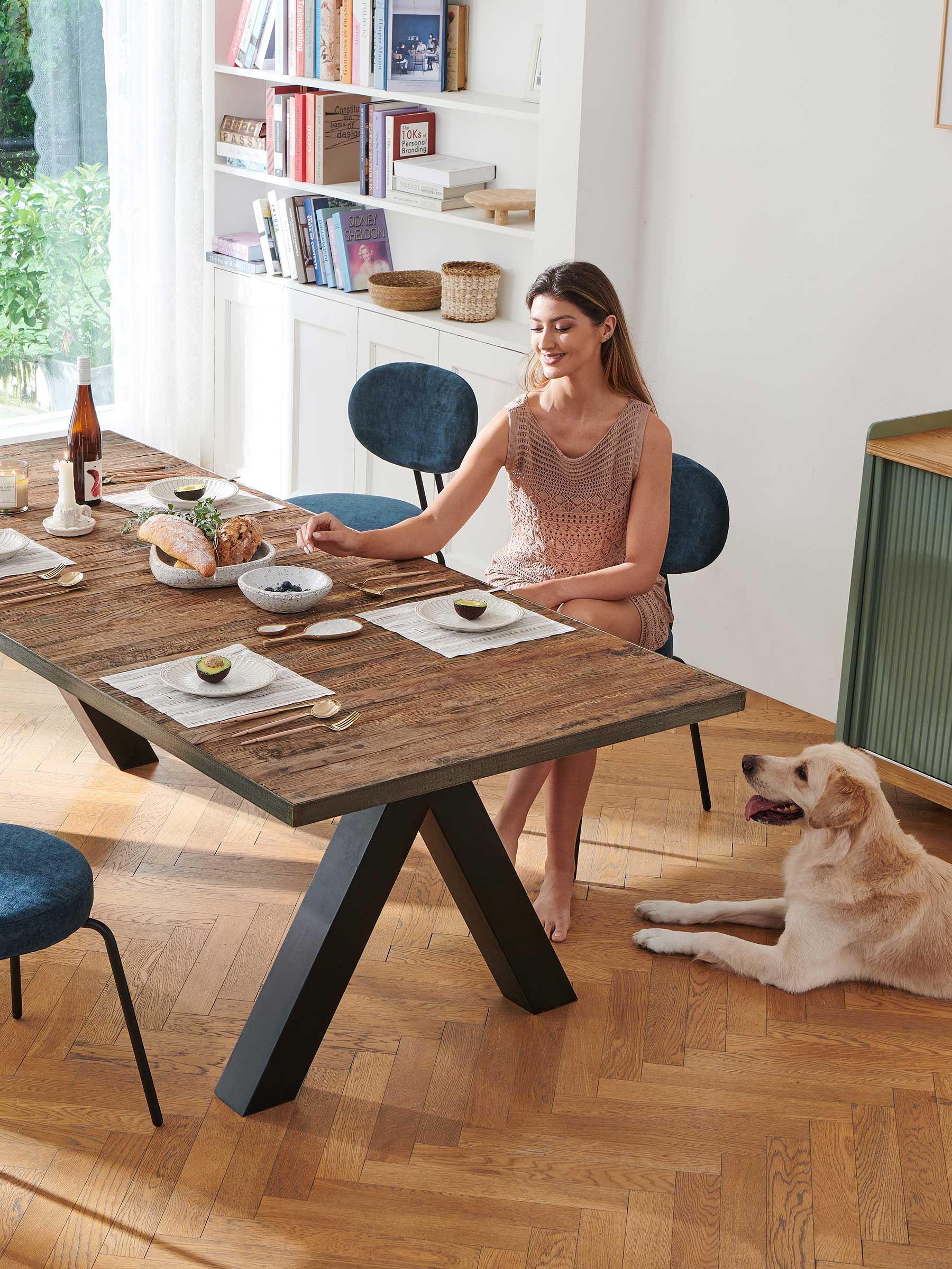 JOYFINITY Mid-century Fabric Dining Chair with Metal Frame