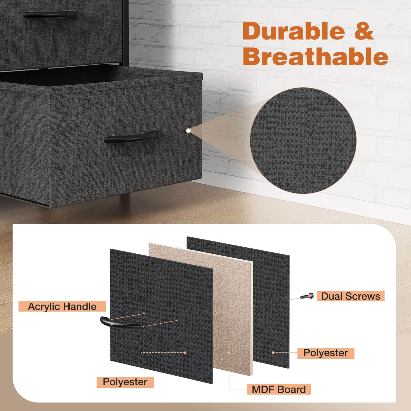 JOYFINITY Tall Dresser Fabric Storage Tower with 9 Fabric Bins Drawers,Wooden Top for Kid Room, Closet, Entryway, Nursery