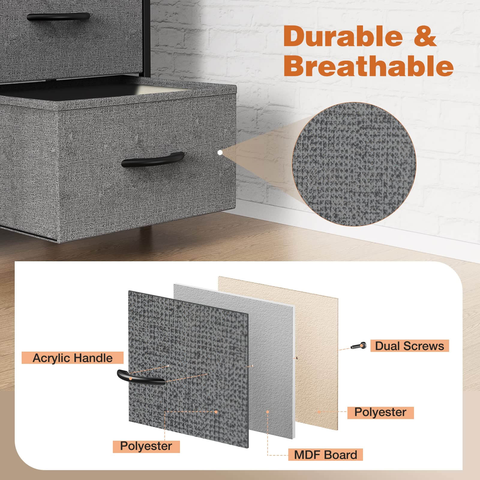 JOYFINITY Tall Dresser Fabric Storage Tower with 9 Fabric Bins Drawers,Wooden Top for Kid Room, Closet, Entryway, Nursery